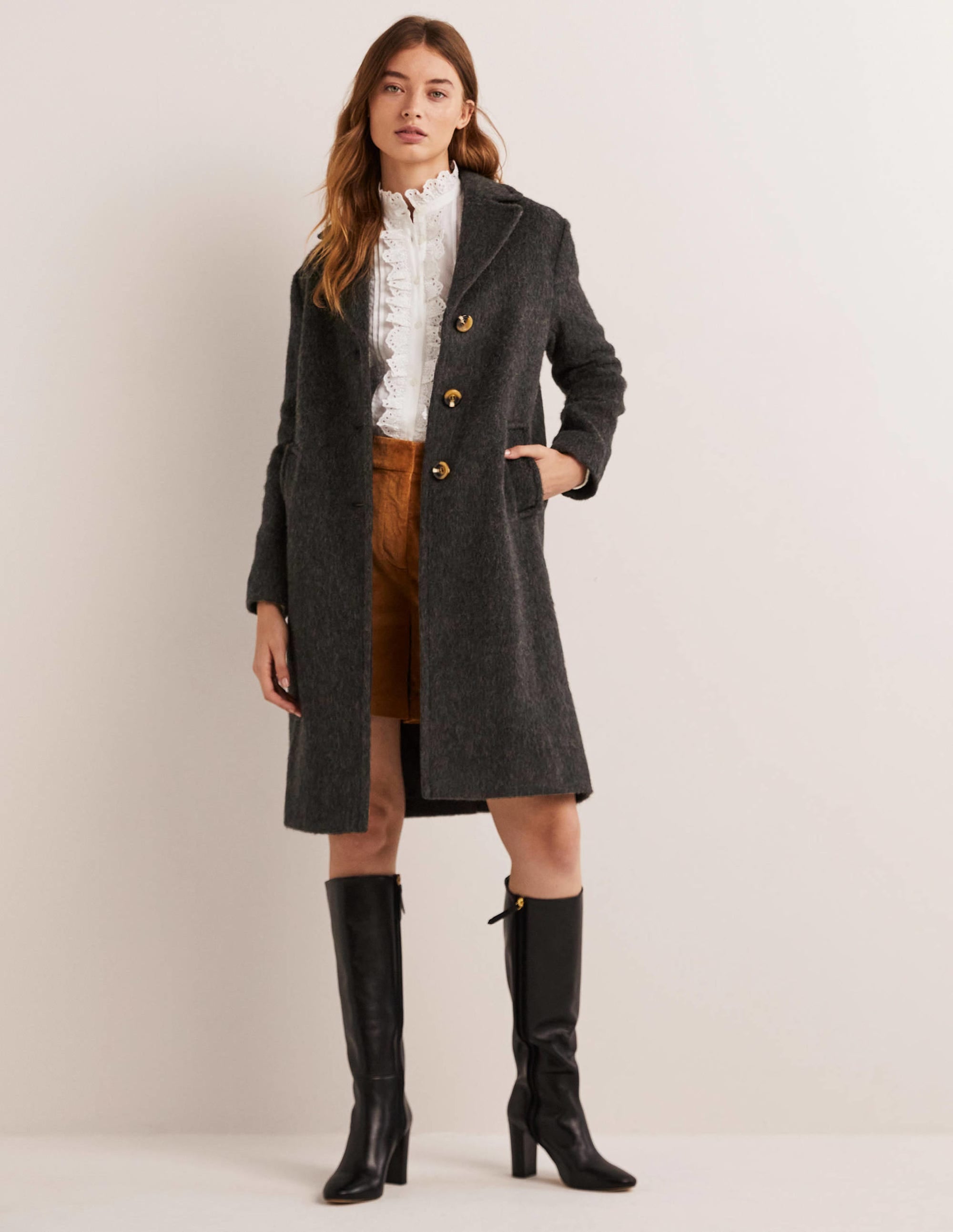Wool Blend Collared Coat-Charcoal - Image 7