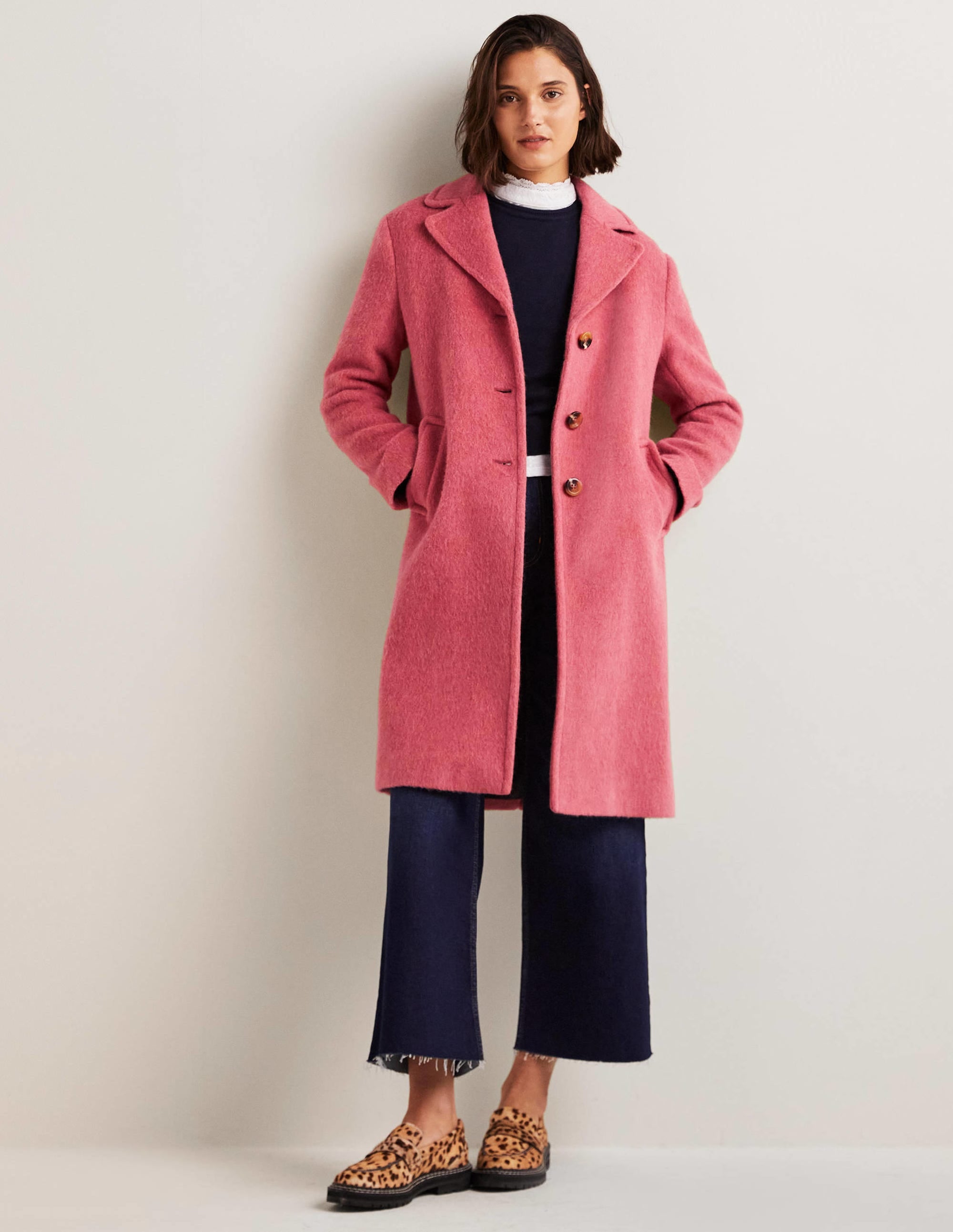 Wool Blend Collared Coat-Dusty Red - Image 4