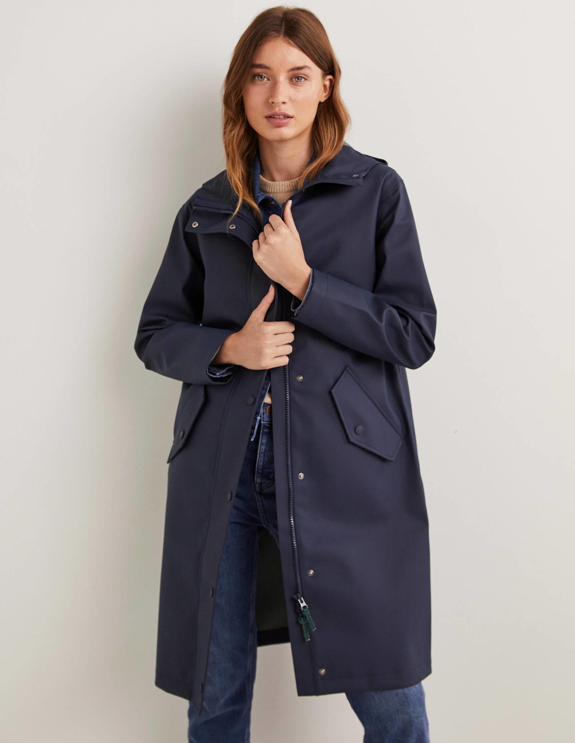 Waterproof Longline Raincoat-Navy - Image 1