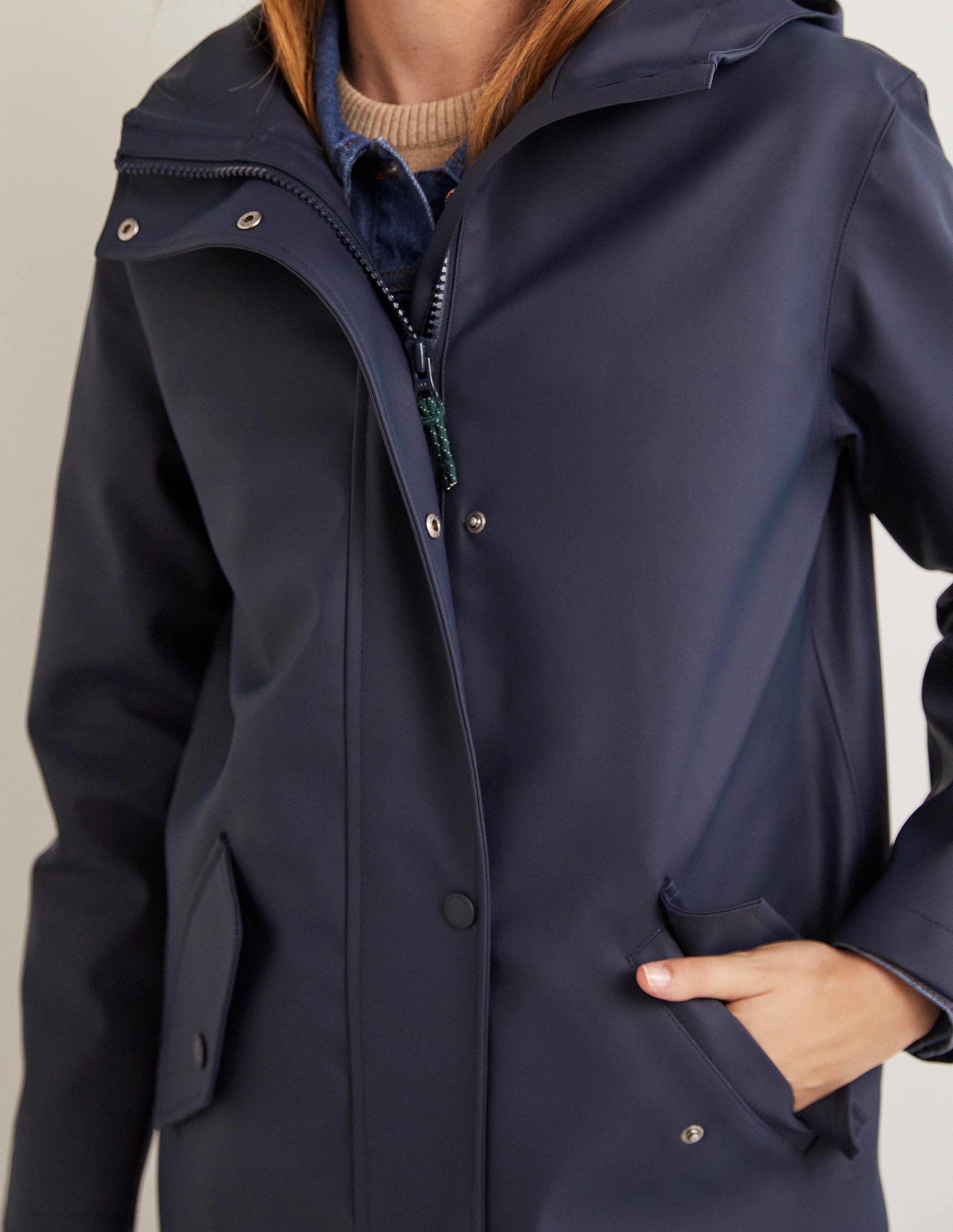 Waterproof Longline Raincoat-Navy - Image 2