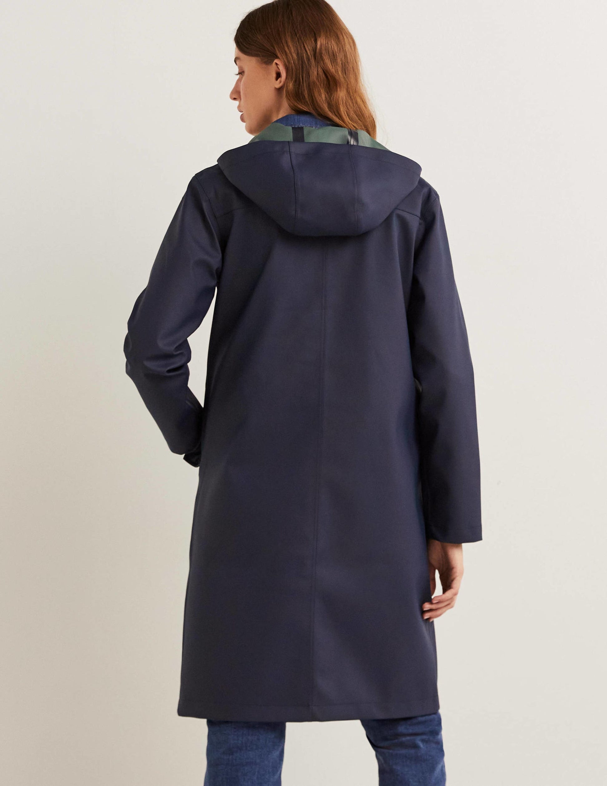 Waterproof Longline Raincoat-Navy-3