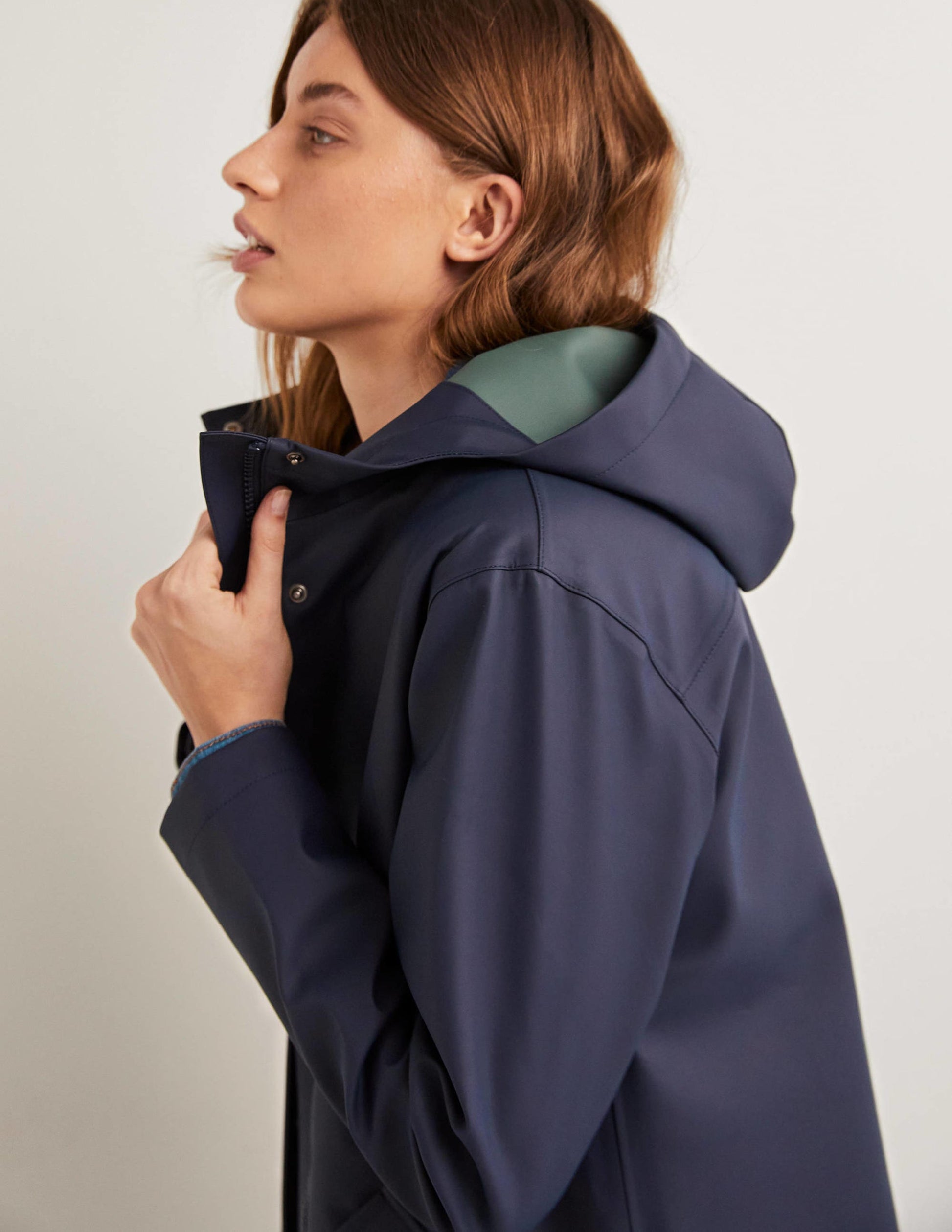 Waterproof Longline Raincoat-Navy-5