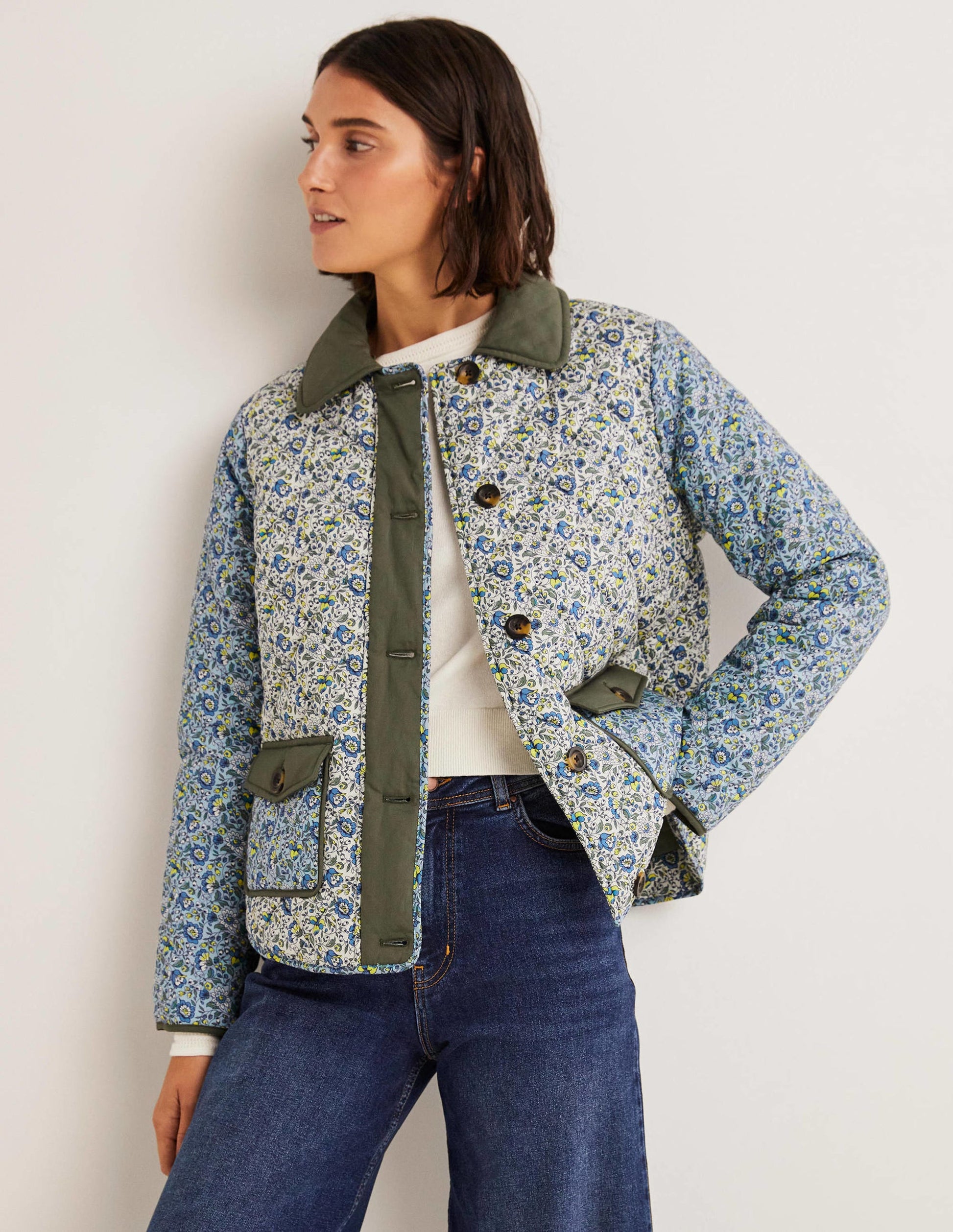 Quilted Cotton Jacket-Ivory,  Botanic Meadow-5