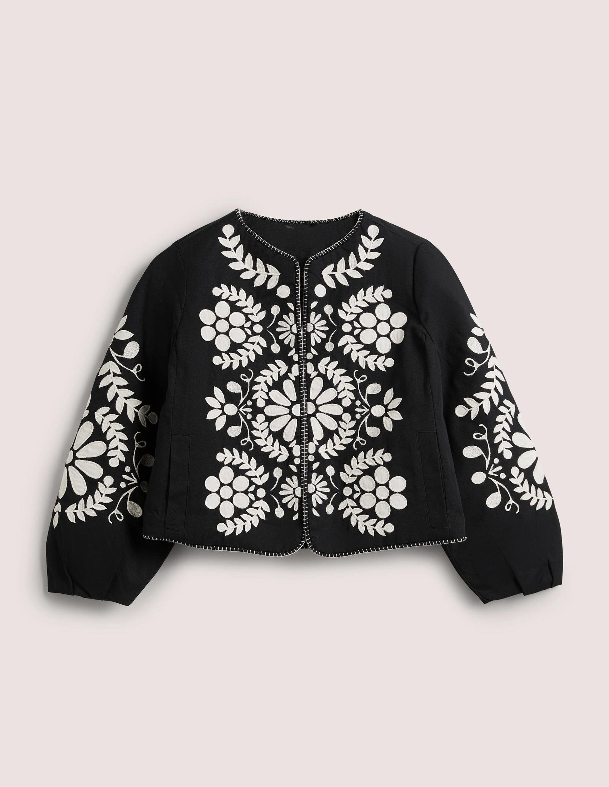 Embroidered Cropped Jacket-Black with Taupe-6