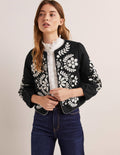 Embroidered Cropped Jacket-Black with Taupe