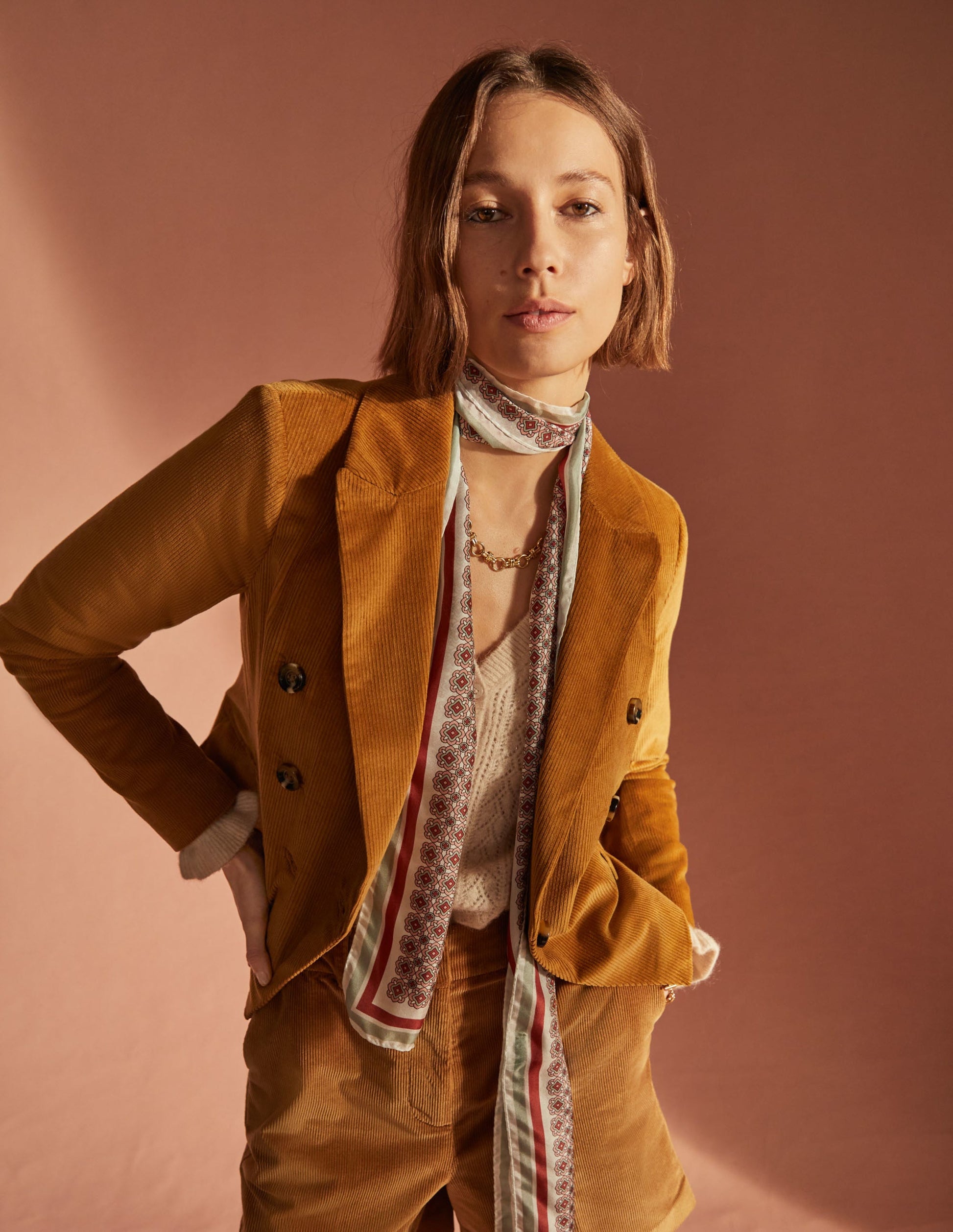 Double Breasted Cord Blazer-Gingerbread-9