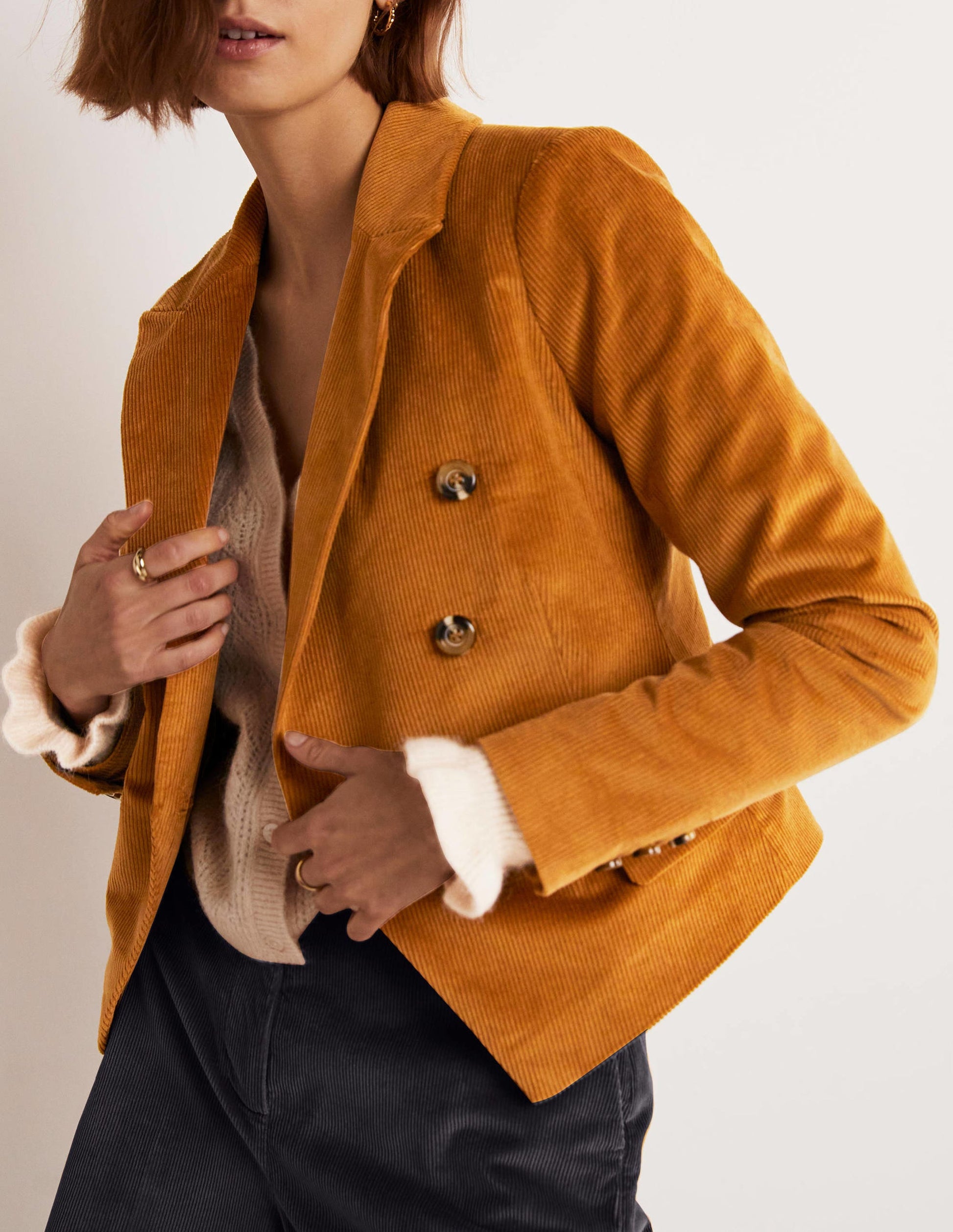 Double Breasted Cord Blazer-Gingerbread-2