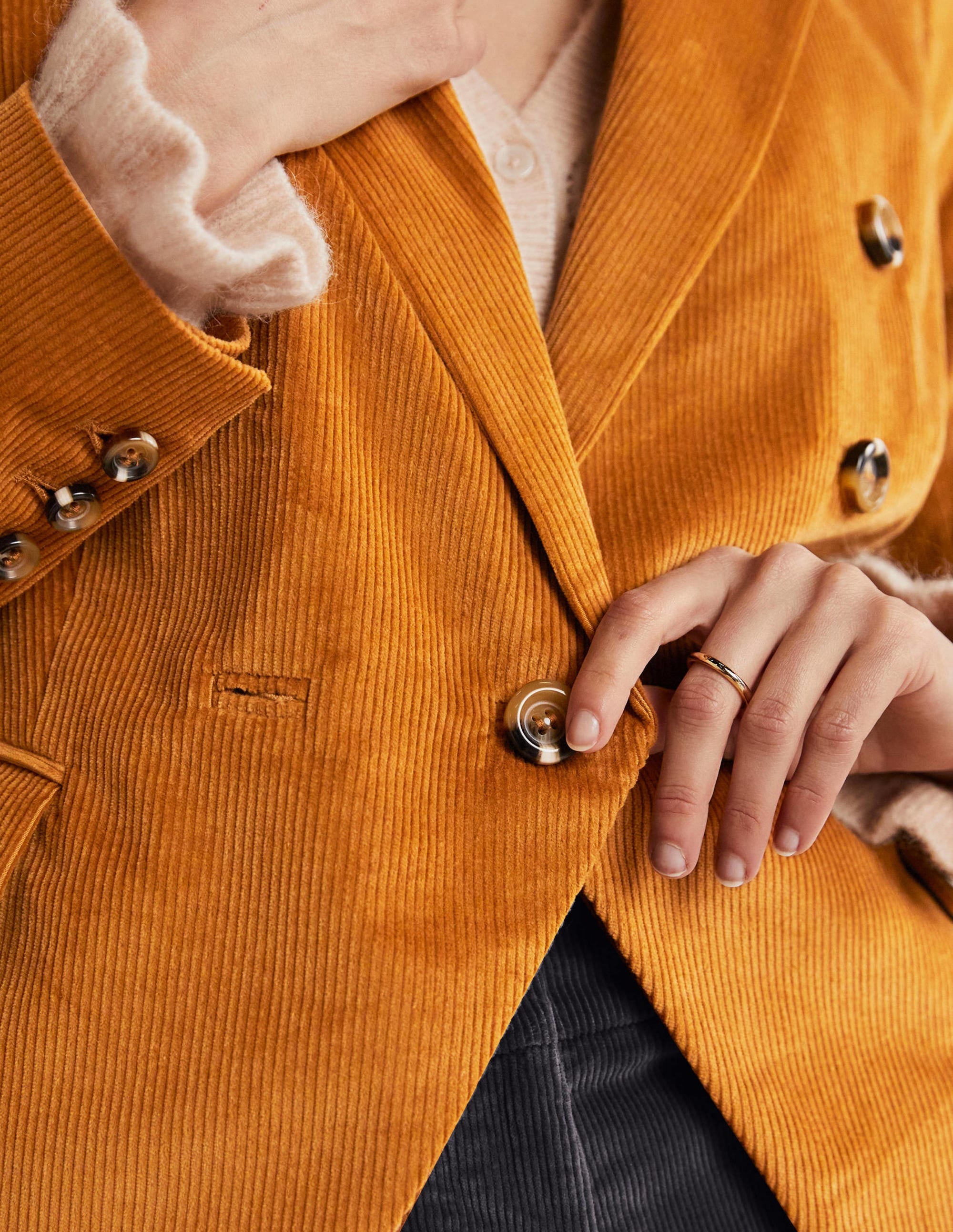 Double Breasted Cord Blazer-Gingerbread - Image 4