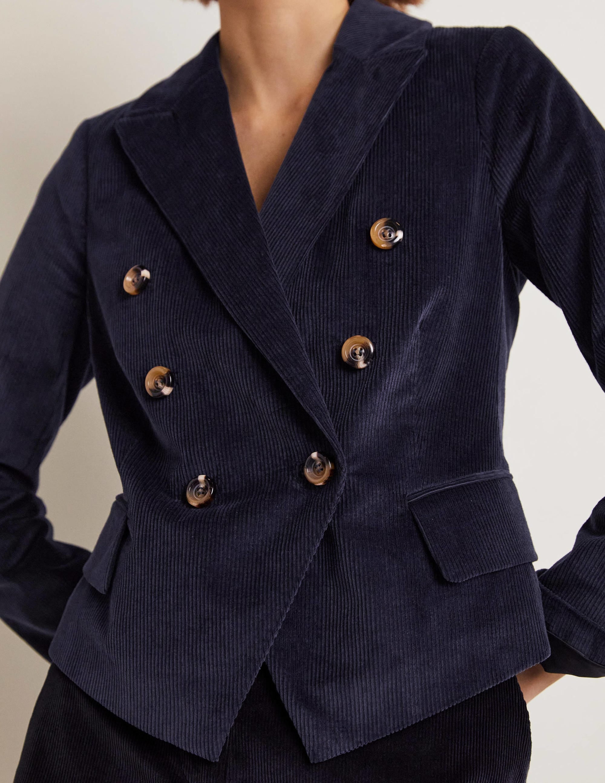 Double Breasted Cord Blazer-Navy - Image 7
