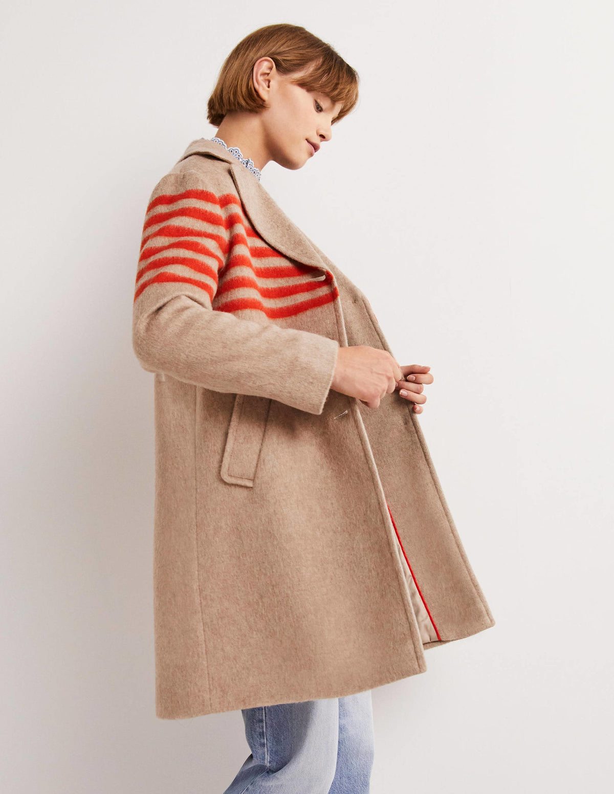 Wool Blend Striped Coat-Camel, Bright Papaya Stripe - Image 4