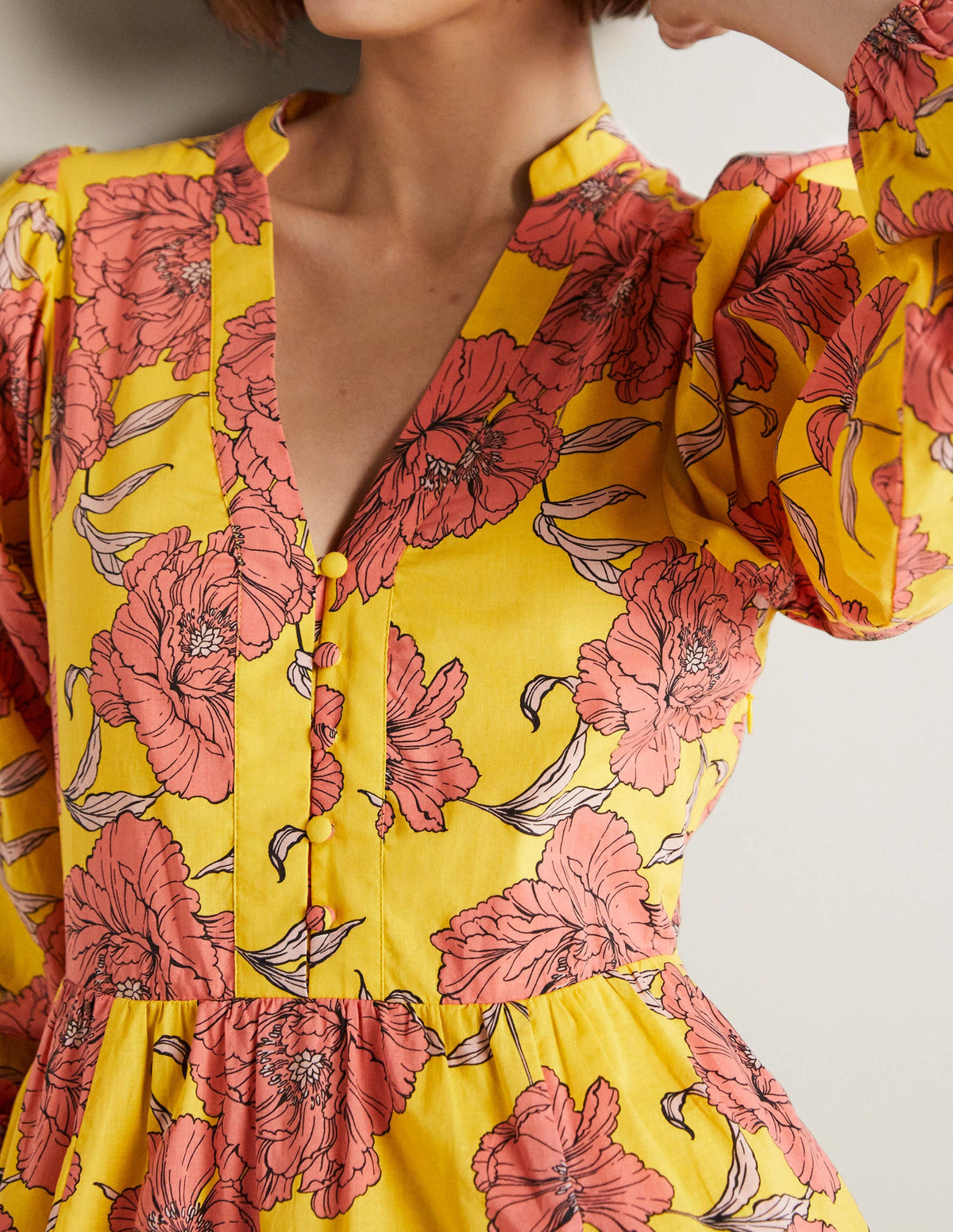 Notch Neck Cotton Maxi Dress-Lemon Fizz, Peony Bloom - Image 9