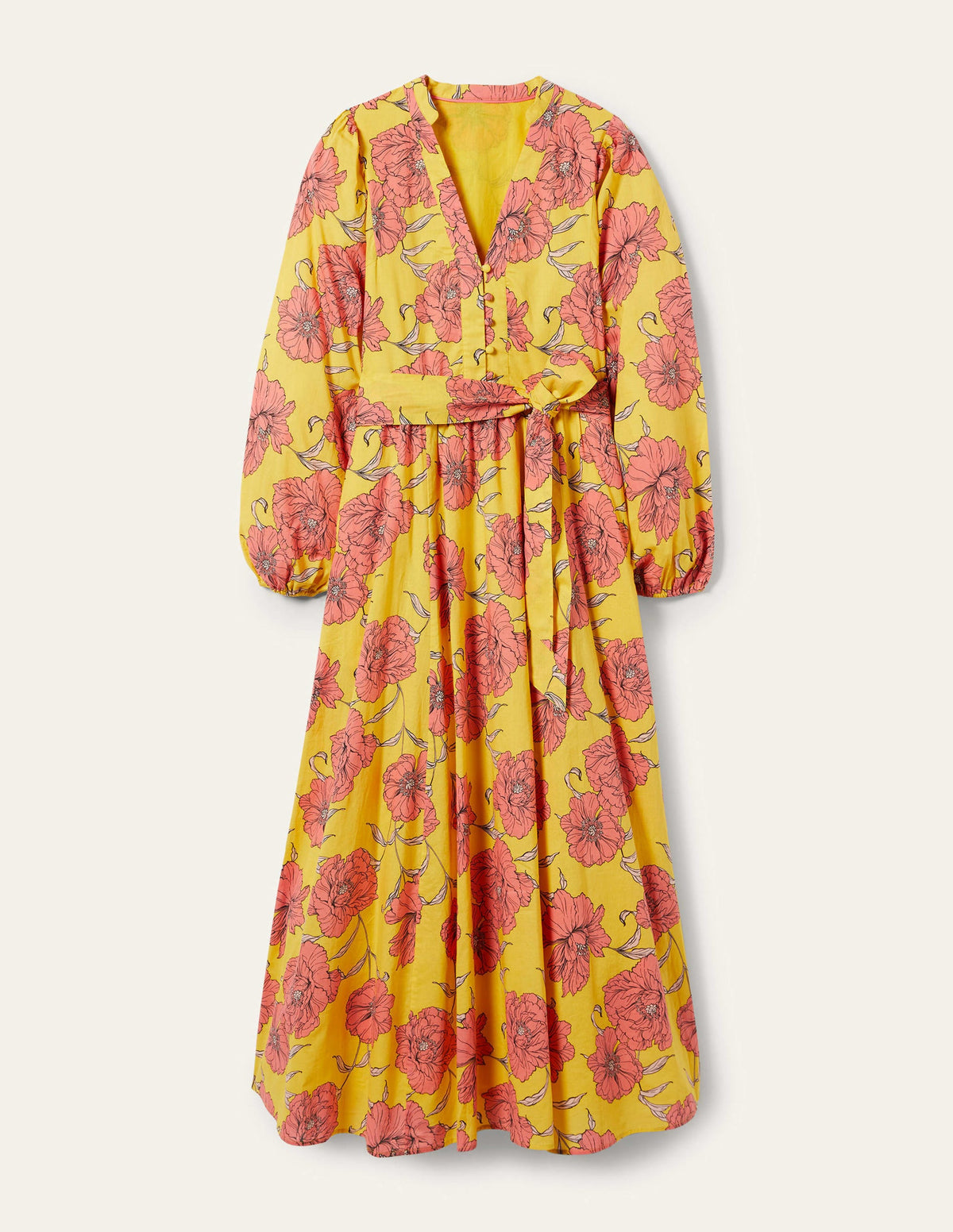 Notch Neck Cotton Maxi Dress-Lemon Fizz, Peony Bloom - Image 14