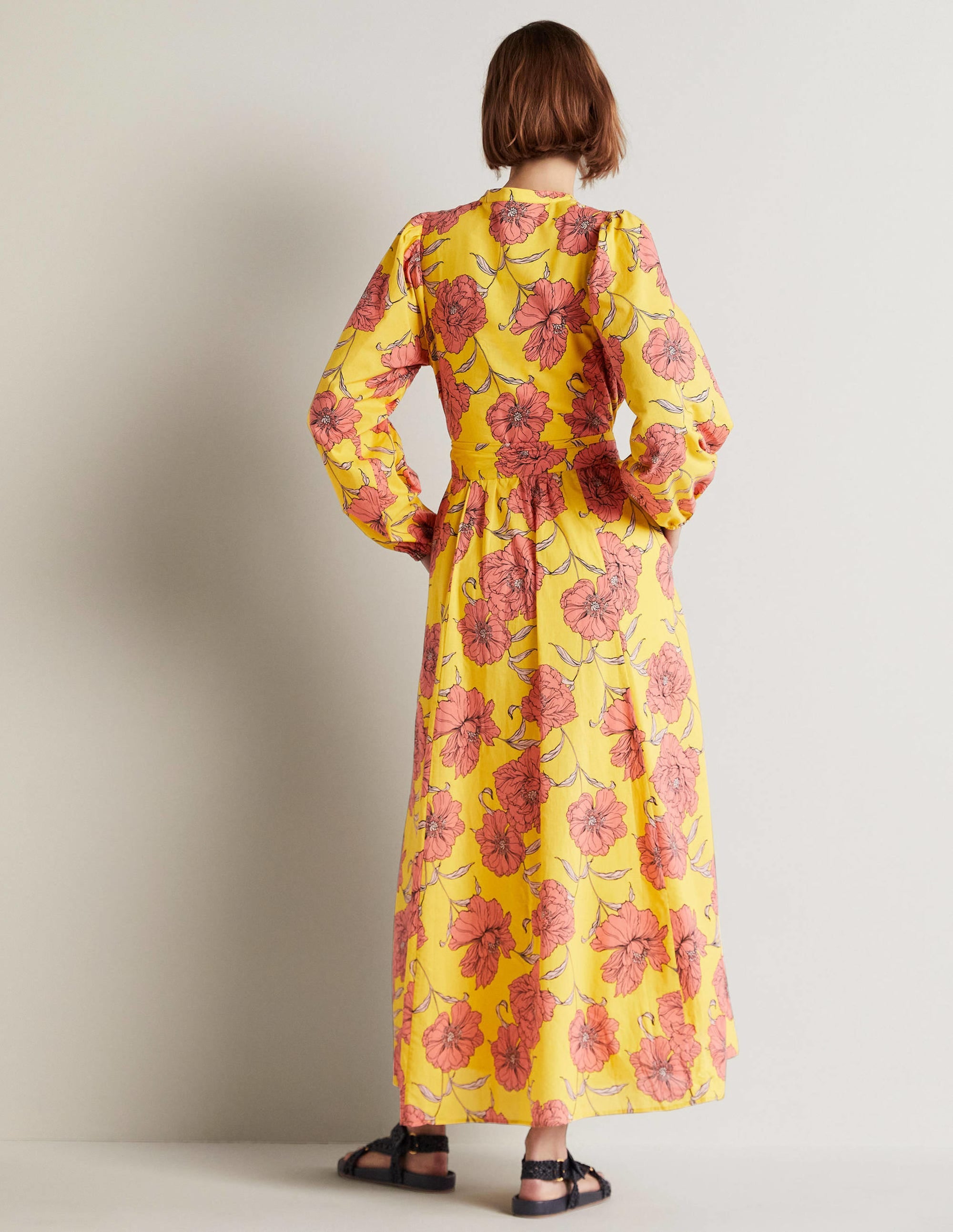 Notch Neck Cotton Maxi Dress-Lemon Fizz, Peony Bloom - Image 3