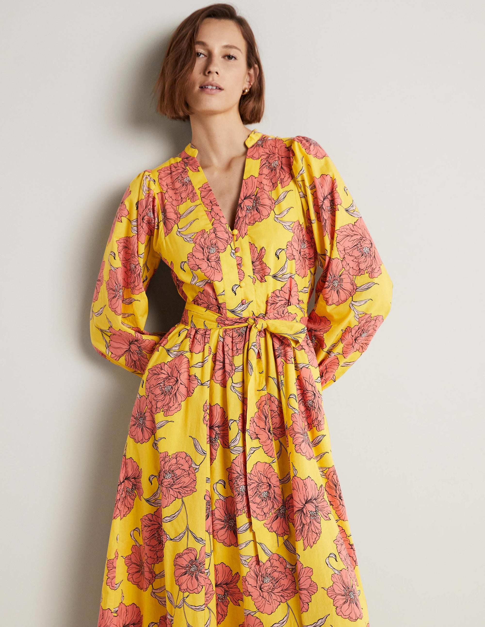 Notch Neck Cotton Maxi Dress-Lemon Fizz, Peony Bloom - Image 4