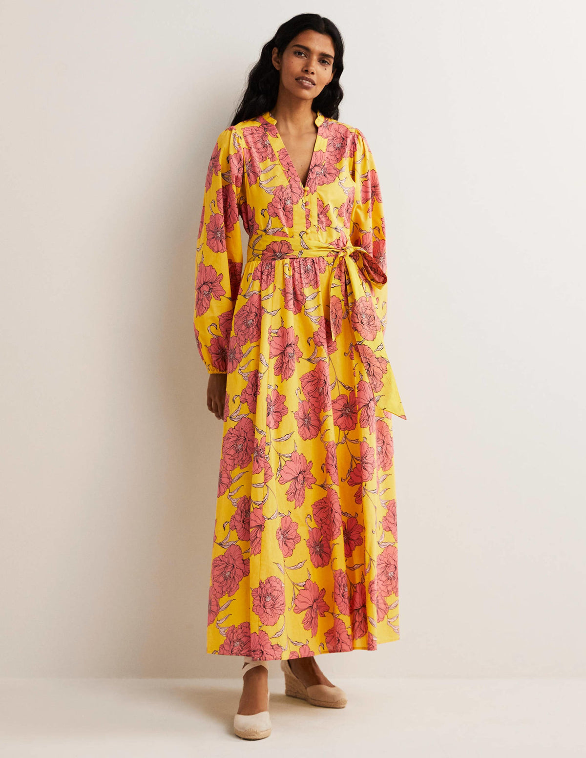 Notch Neck Cotton Maxi Dress-Lemon Fizz, Peony Bloom - Image 7