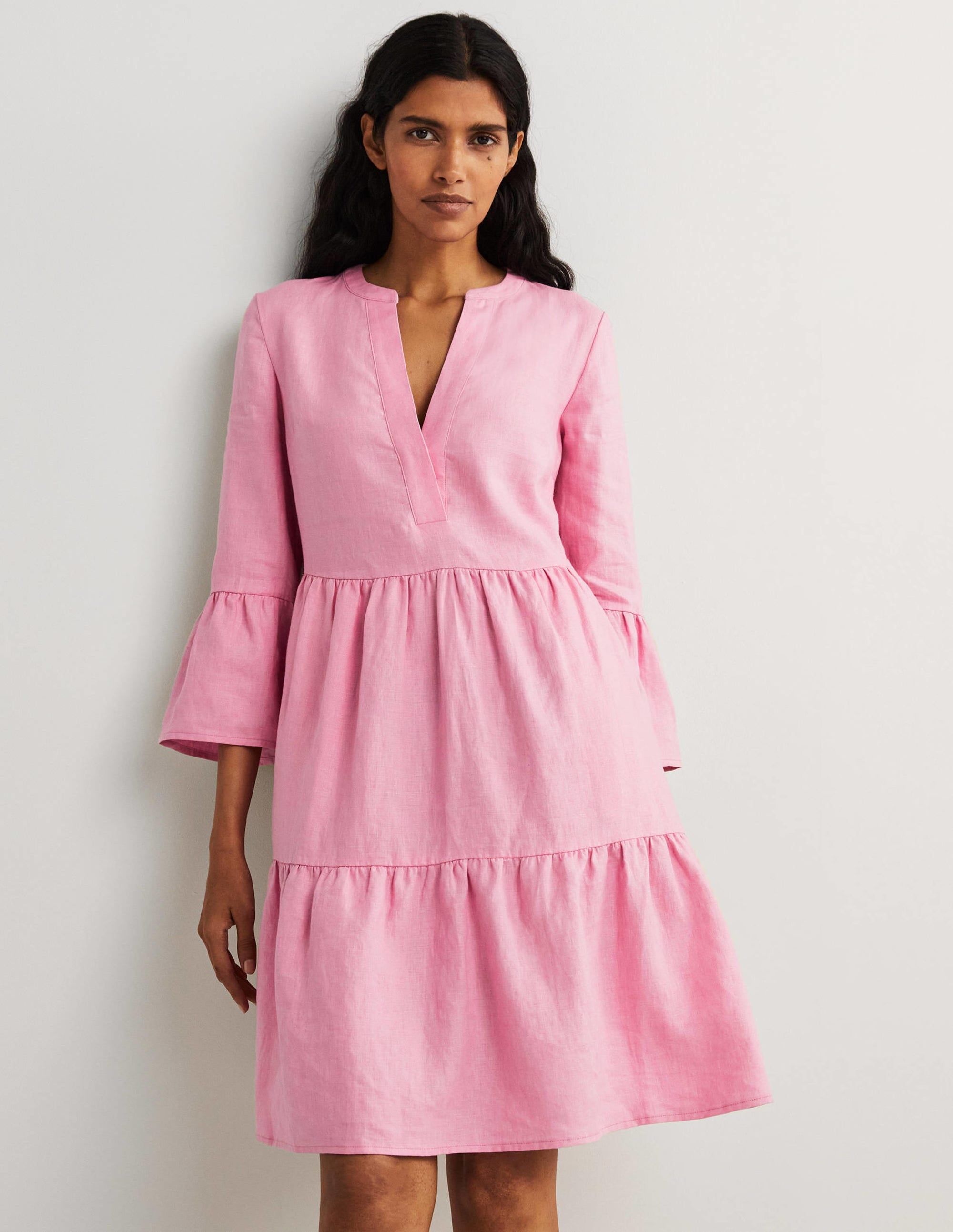 Relaxed Linen Tiered Dress-Cherry Blossom - Image 1