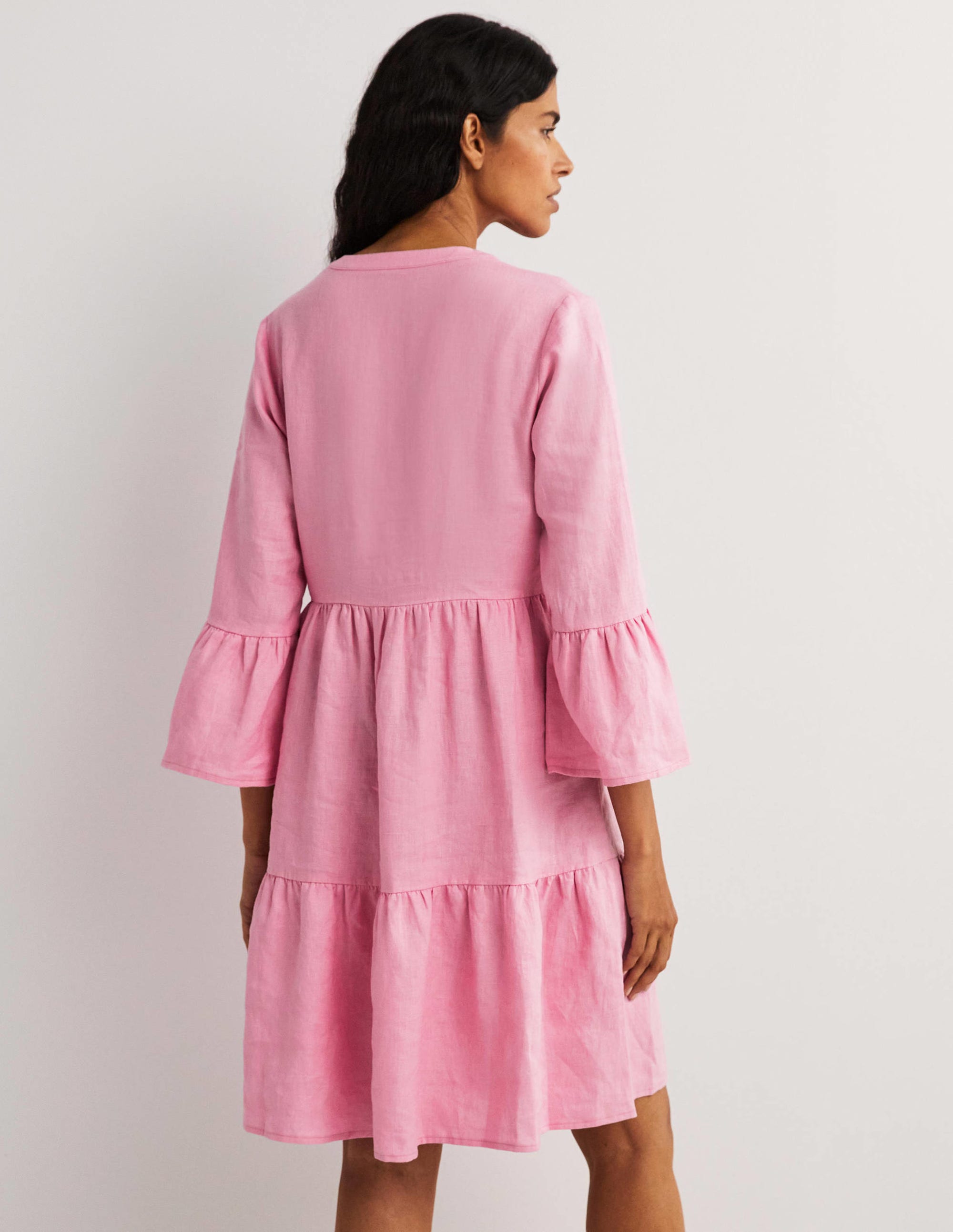 Relaxed Linen Tiered Dress-Cherry Blossom - Image 3