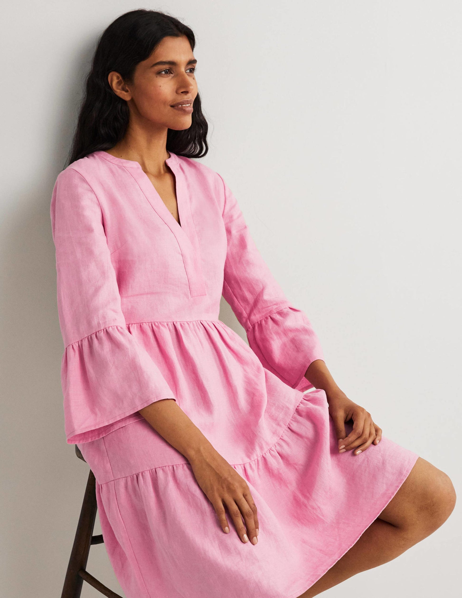 Relaxed Linen Tiered Dress-Cherry Blossom-5