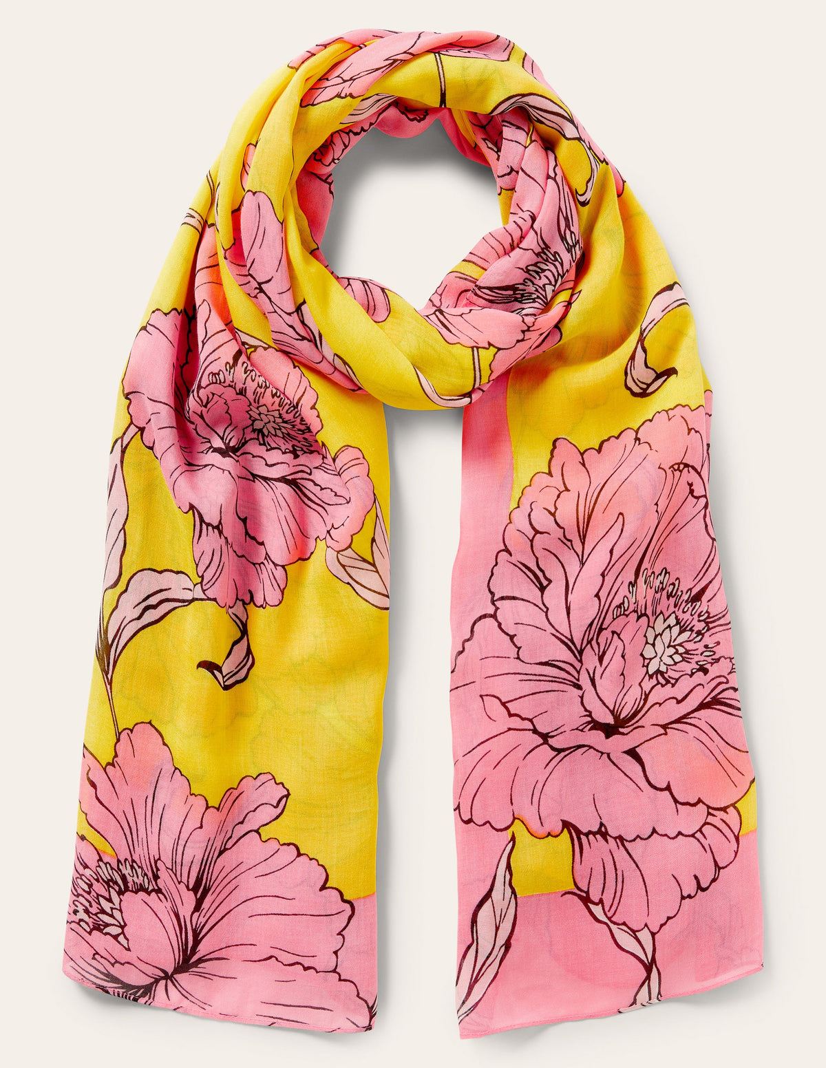 Printed Modal Scarf-Lemon Fizz, Peony Bloom - Image 4