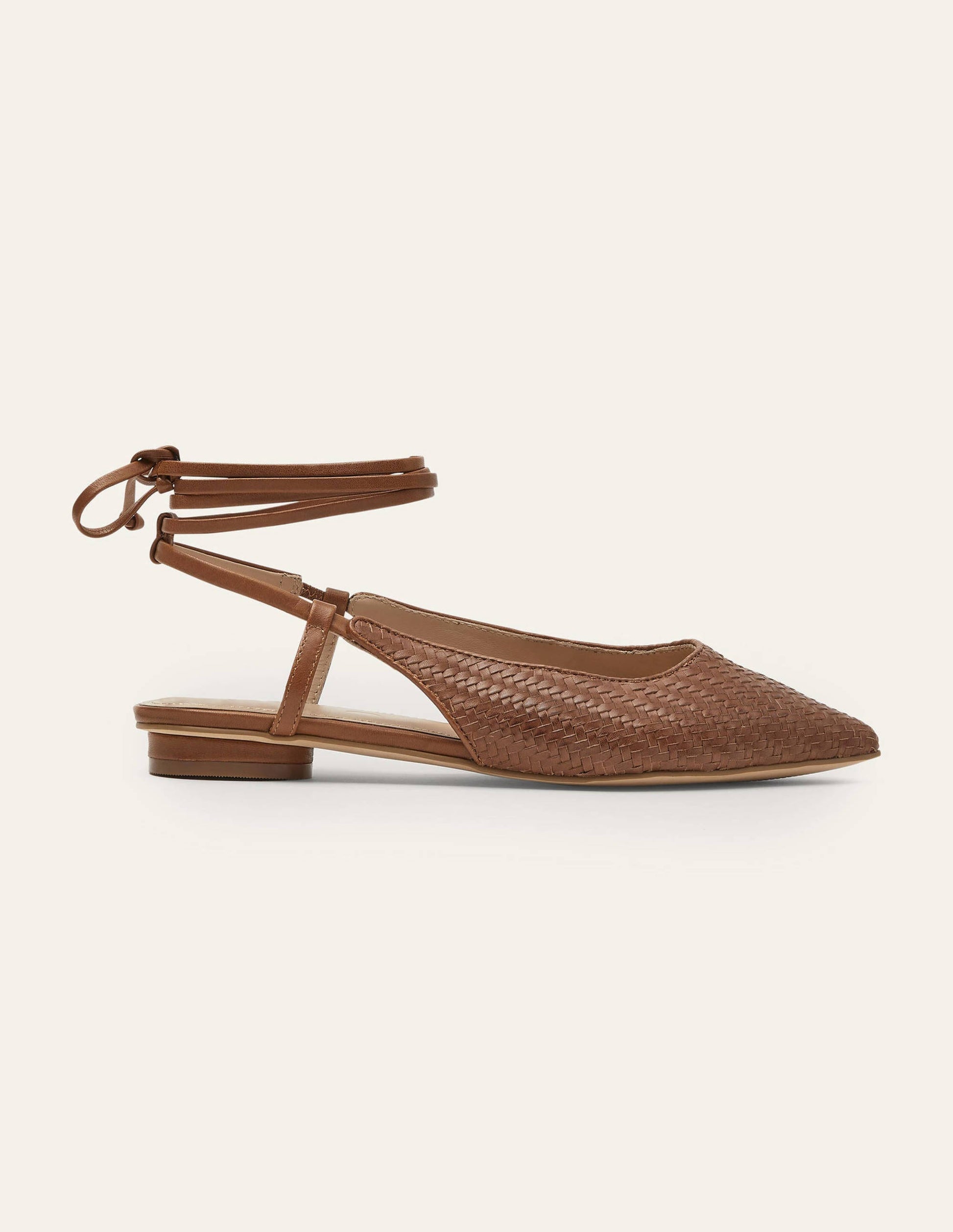 Ankle Tie Pointed Flats-Tan Woven-2
