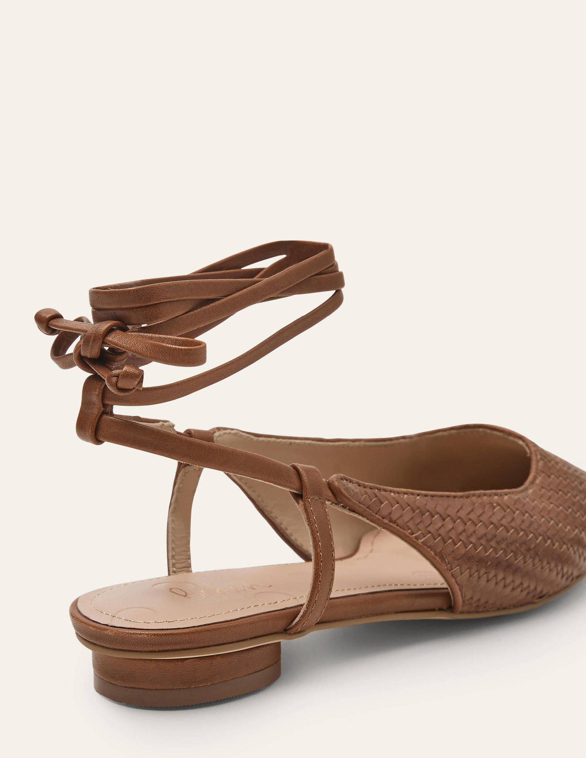 Ankle Tie Pointed Flats-Tan Woven-3