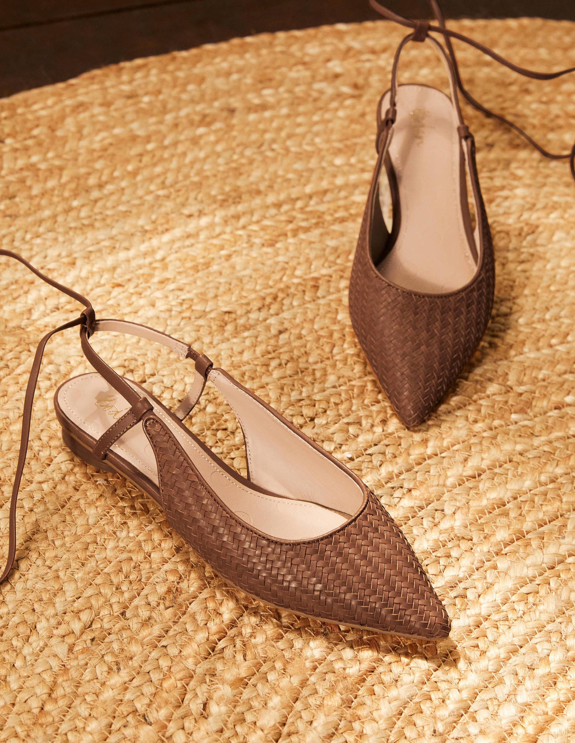 Ankle Tie Pointed Flats-Tan Woven-5