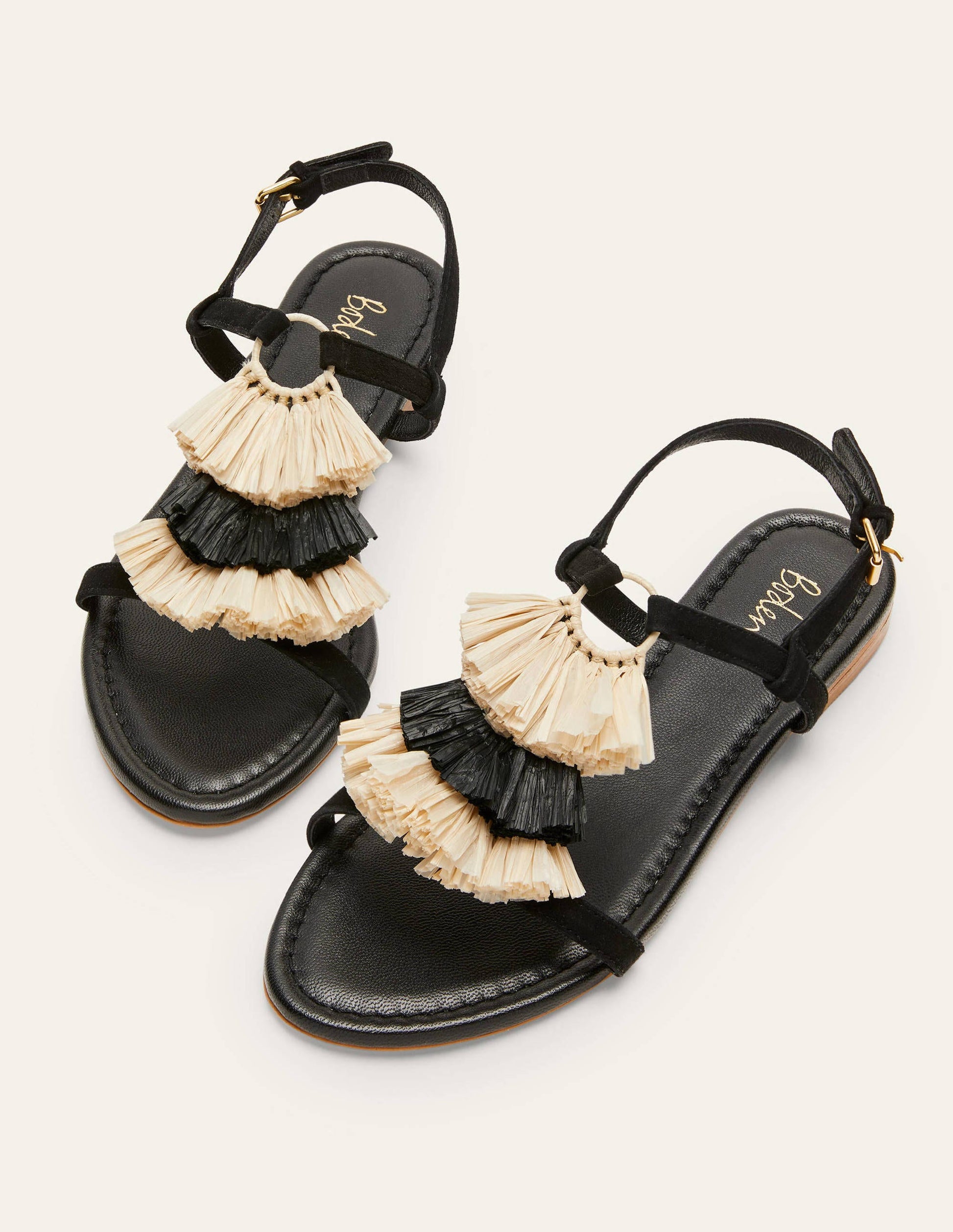 Sarah Fringe Flat Sandals-Black-1