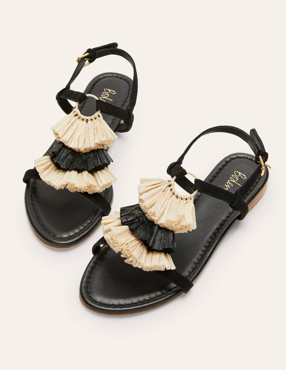 Sarah Fringe Flat Sandals-Black - Image 1