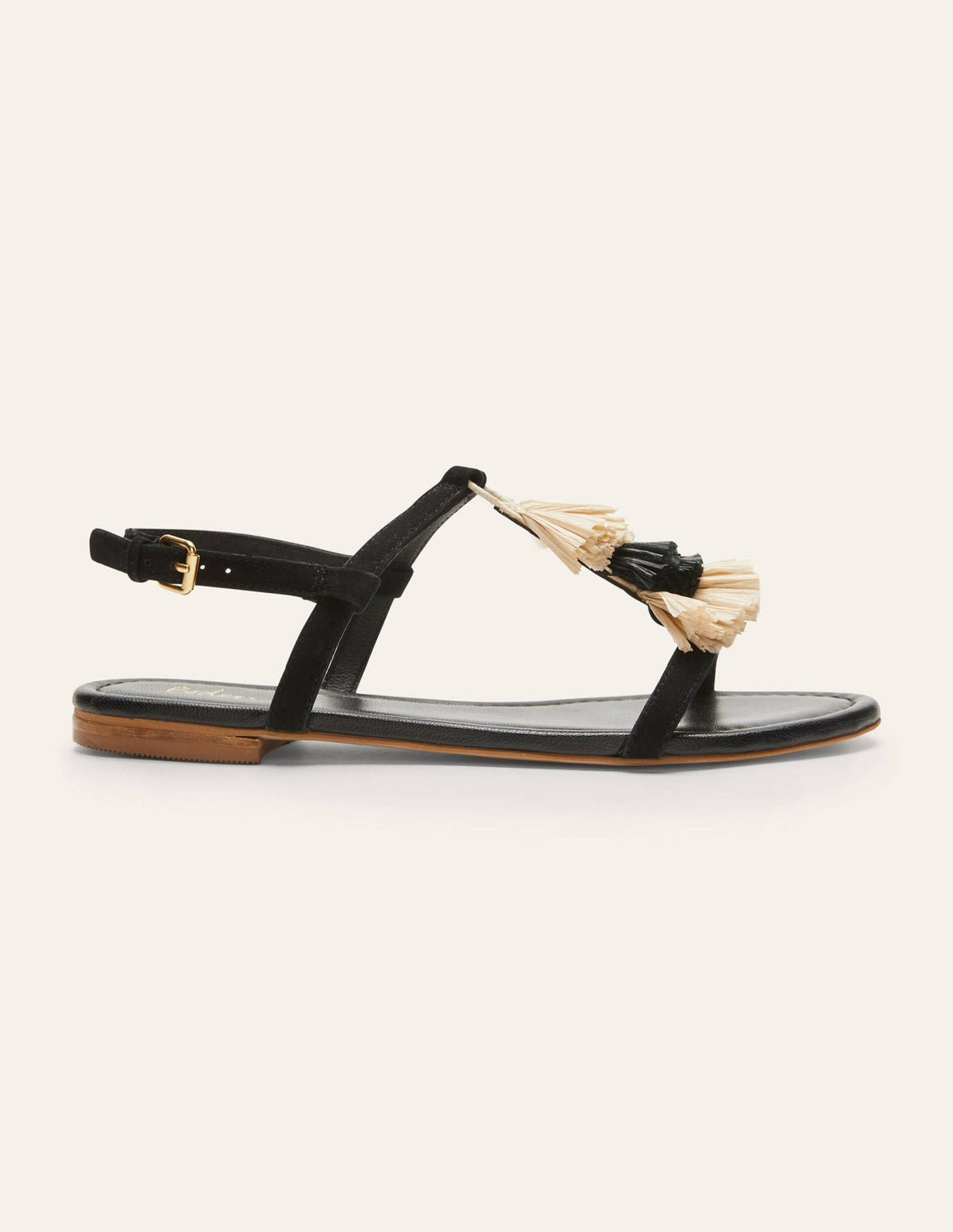 Sarah Fringe Flat Sandals-Black-2
