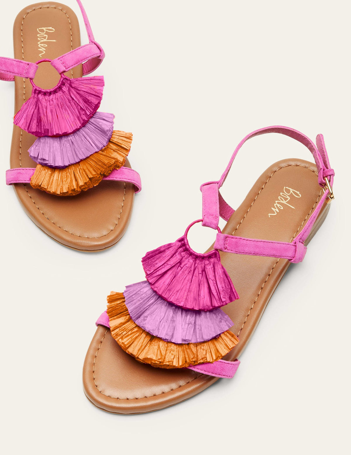 Sarah Fringe Flat Sandals-Pop Pansy - Image 1