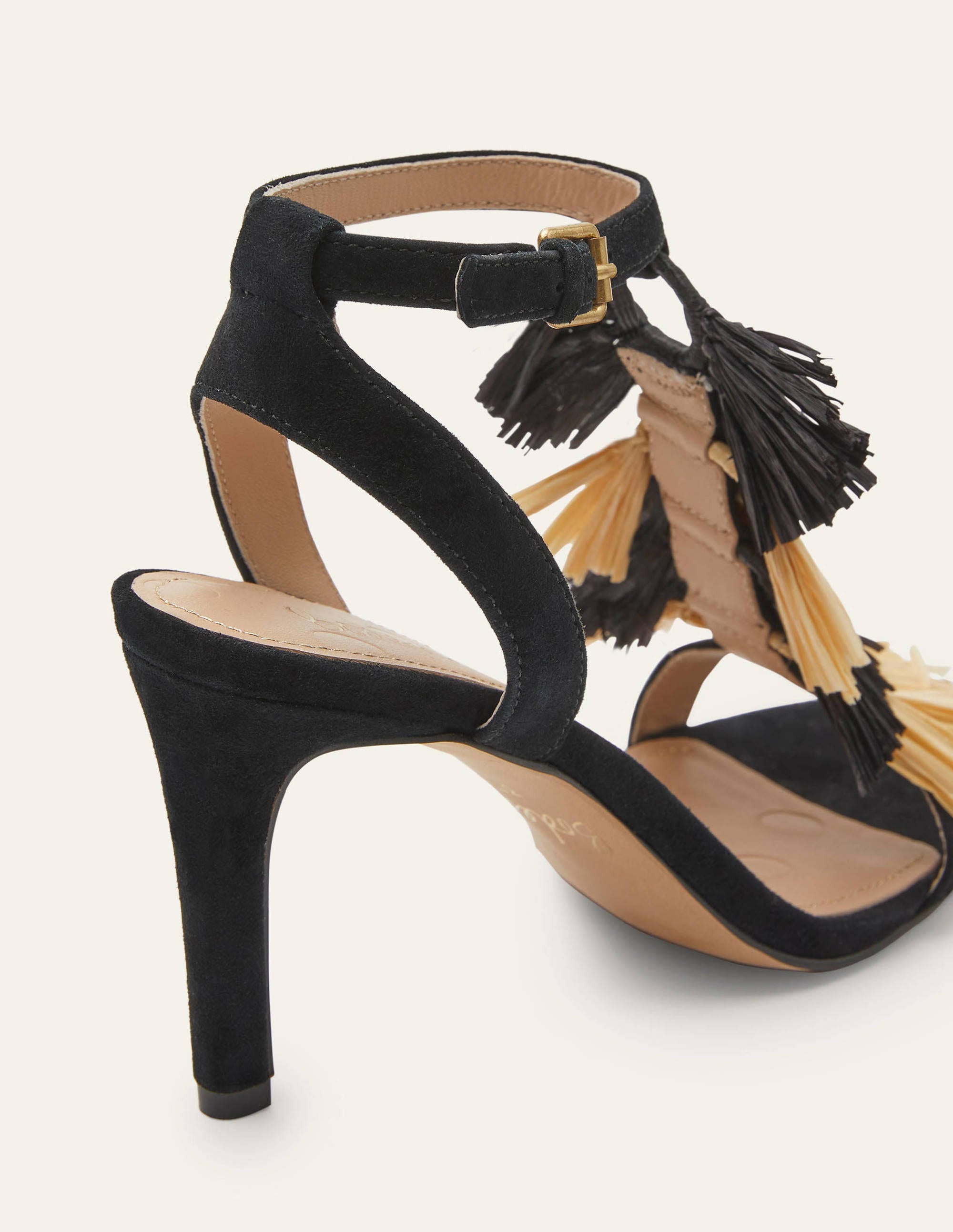 Sarah Fringe Heeled Sandals-Black - Image 2