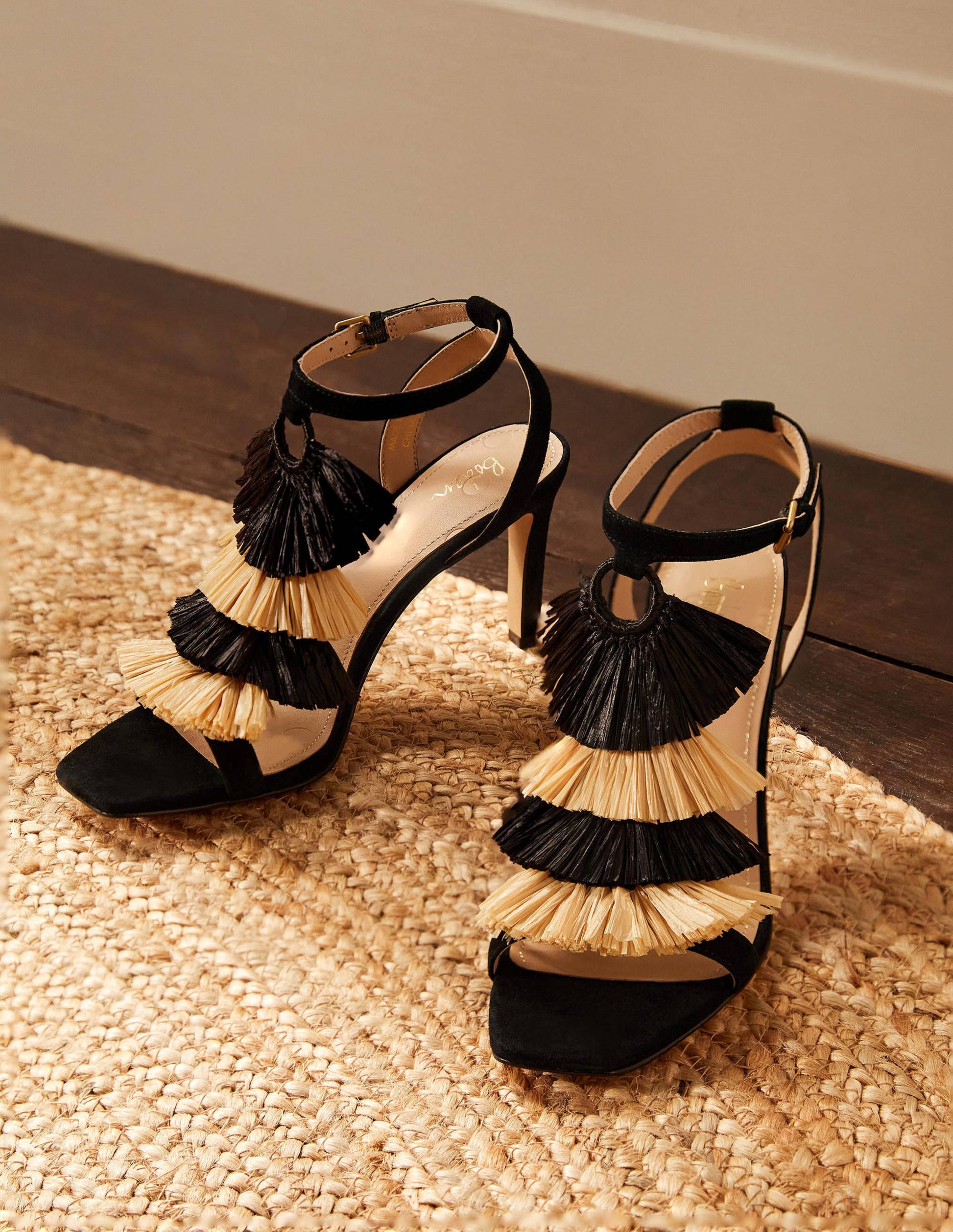 Sarah Fringe Heeled Sandals-Black-3
