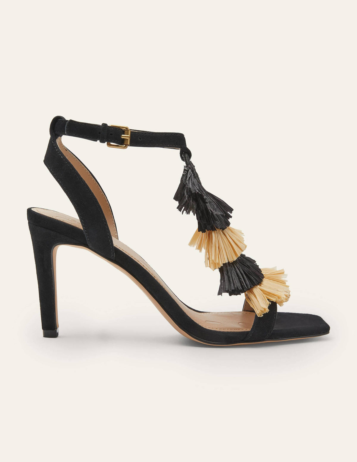 Sarah Fringe Heeled Sandals-Black - Image 4