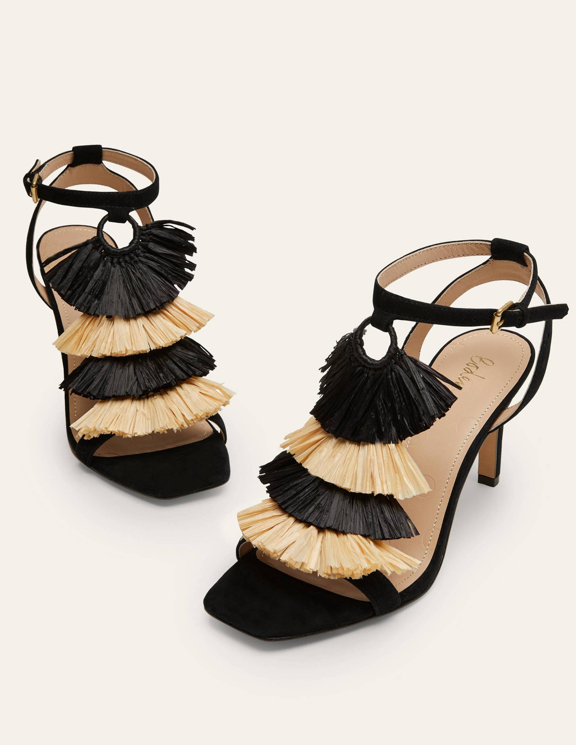 Sarah Fringe Heeled Sandals-Black-1