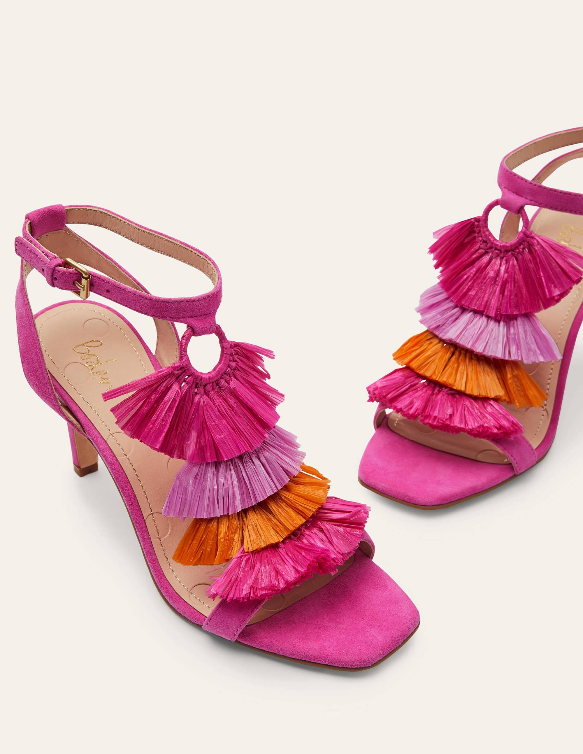 Sarah Fringe Heeled Sandals-Pop Pansy - Image 1