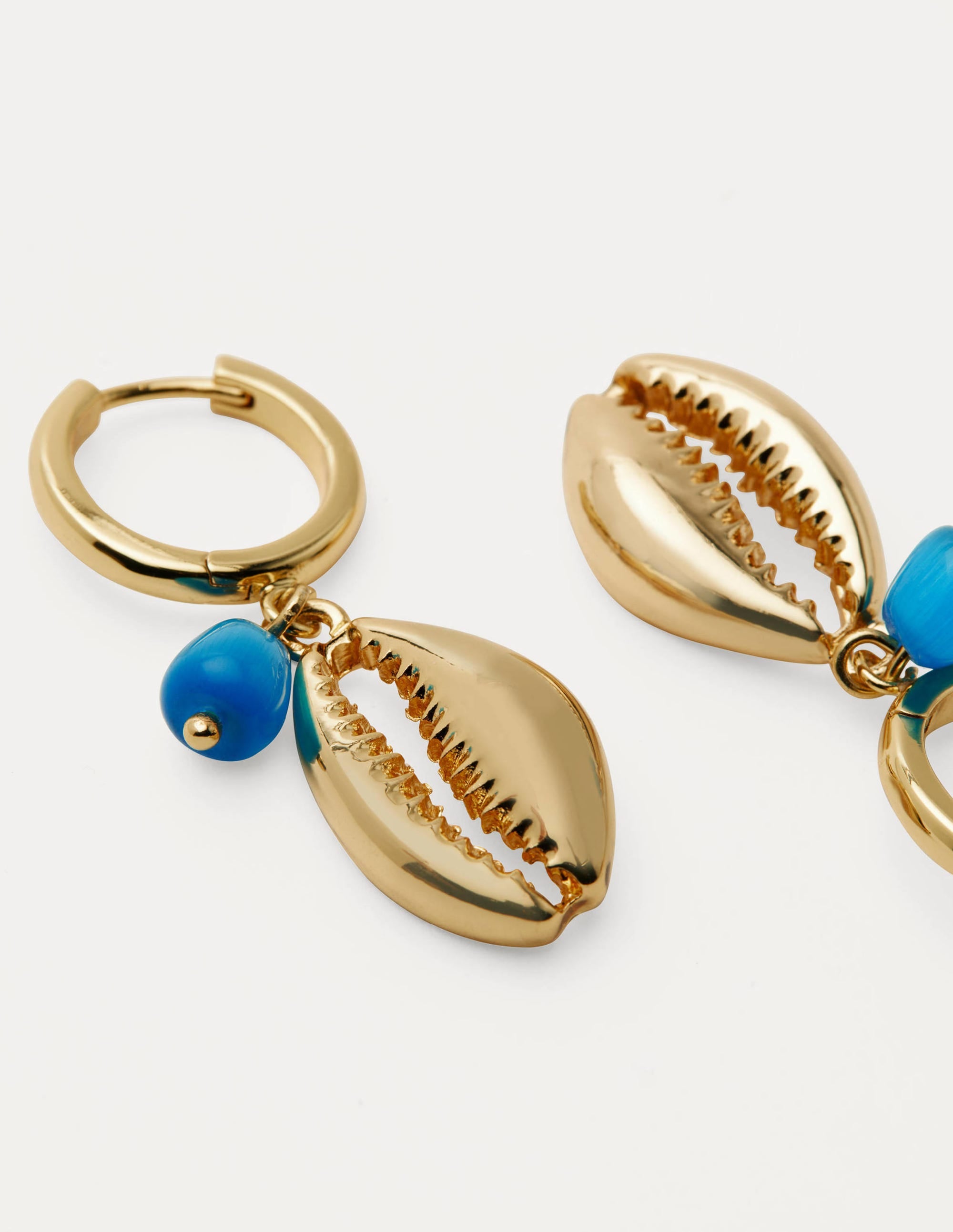 Shell Hoop Earrings-Gold/Blue - Image 2