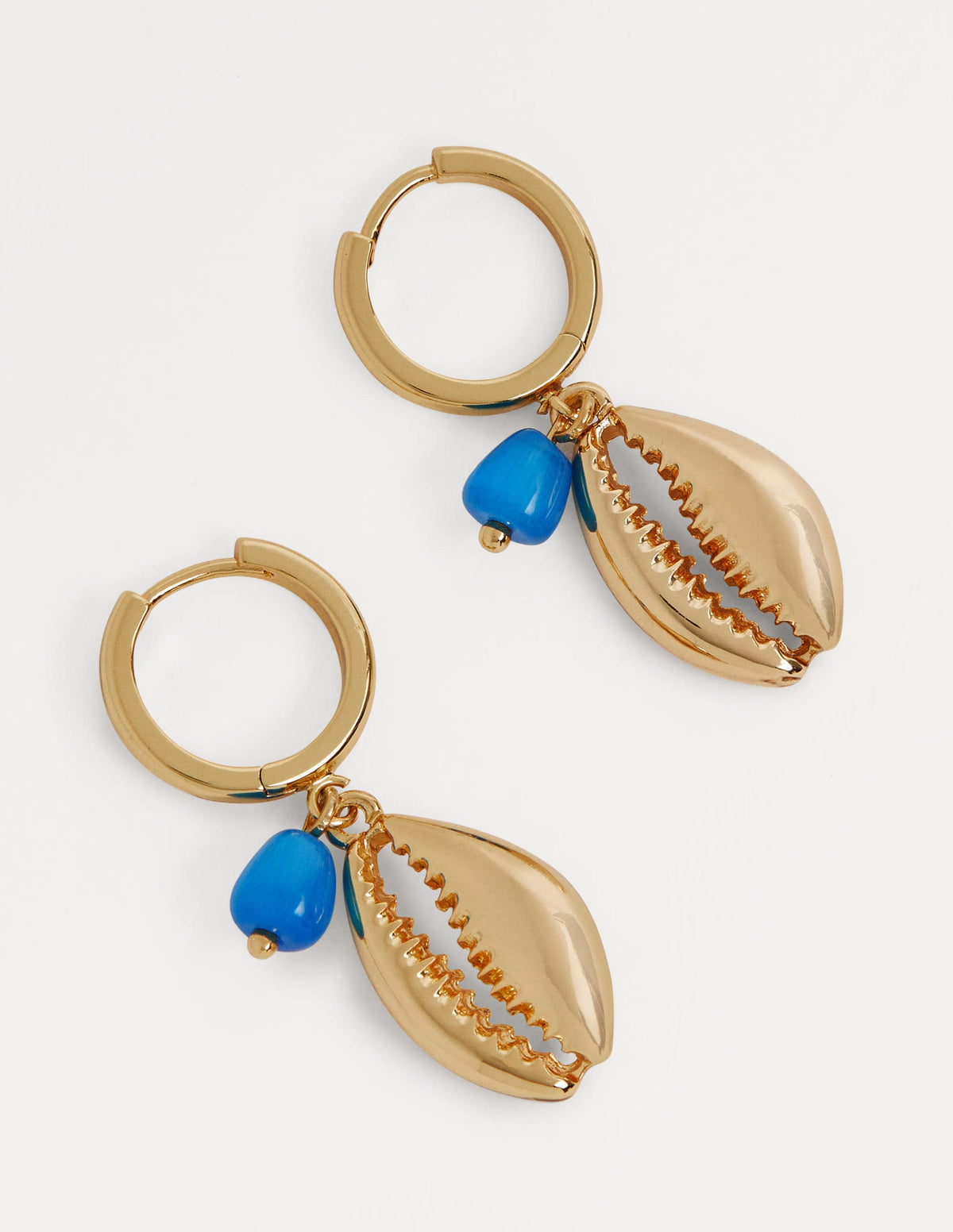 Shell Hoop Earrings-Gold/Blue-3