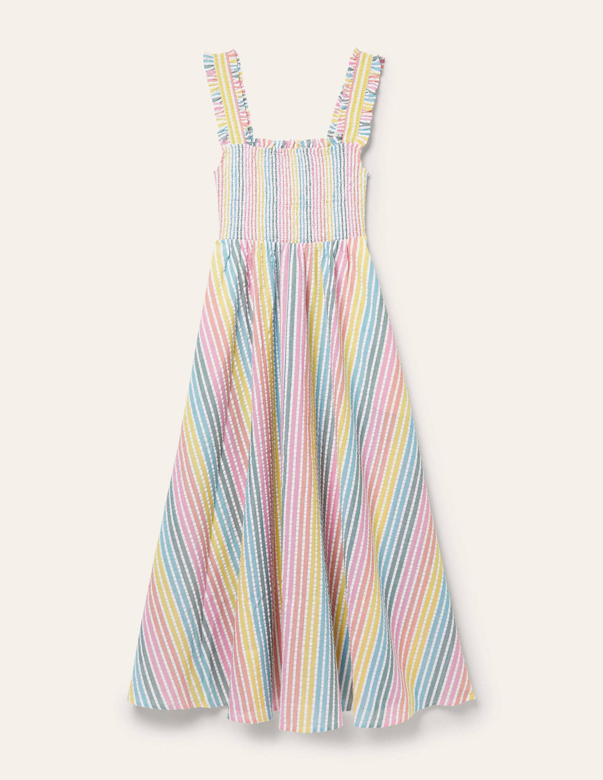 Smock Detail Stripe Midi Dress-Rainbow Seersucker - Image 7