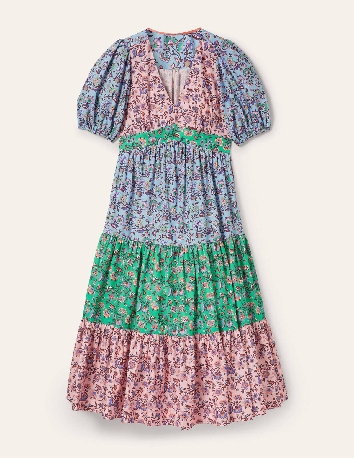 Puff Sleeve Tiered Midi Dress-Formica Pink, Oriental Meadow-6