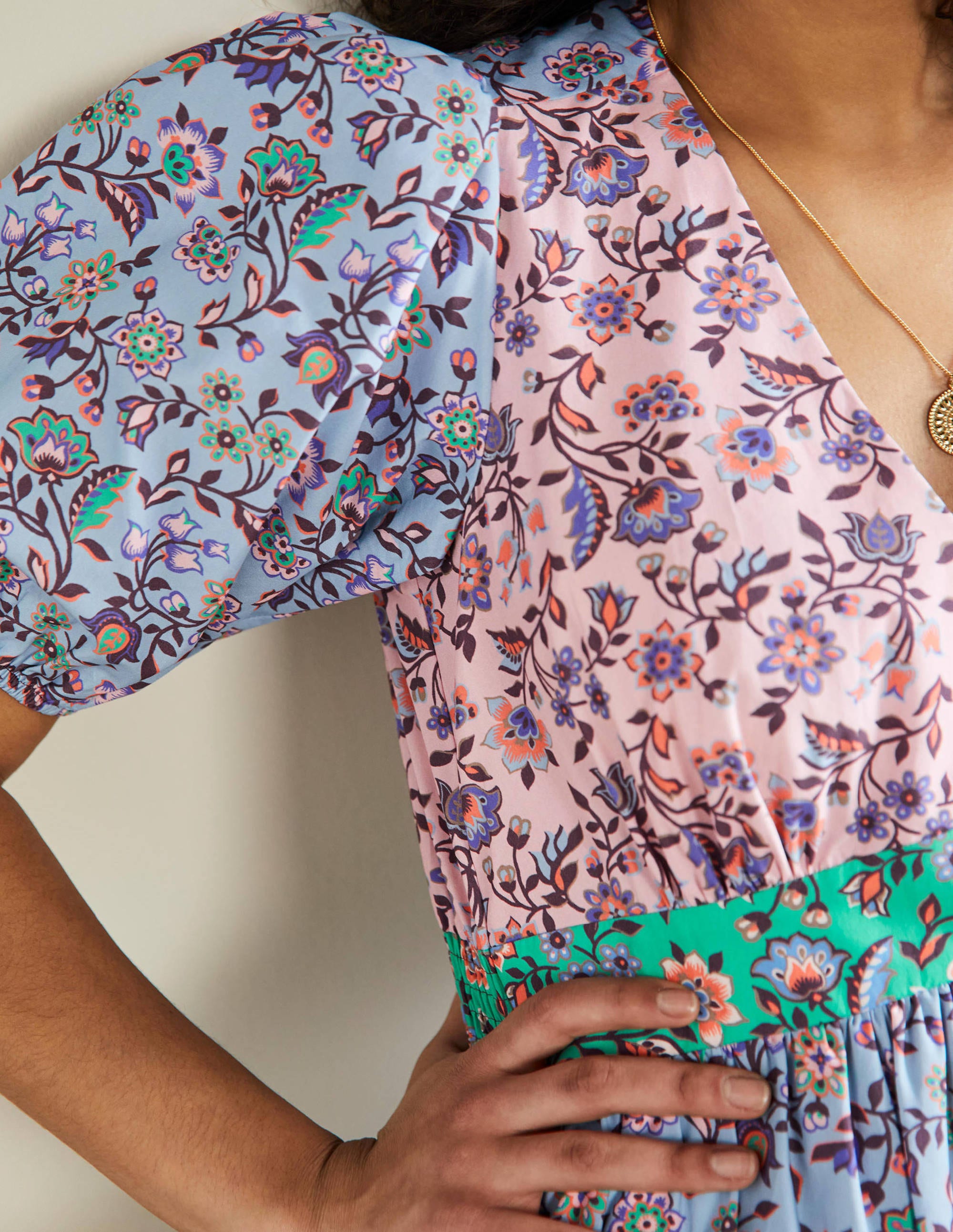 Puff Sleeve Tiered Midi Dress-Formica Pink, Oriental Meadow - Image 2