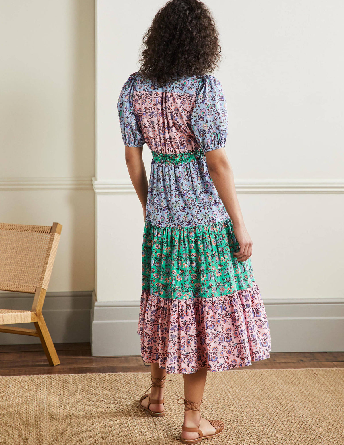 Puff Sleeve Tiered Midi Dress-Formica Pink, Oriental Meadow - Image 3