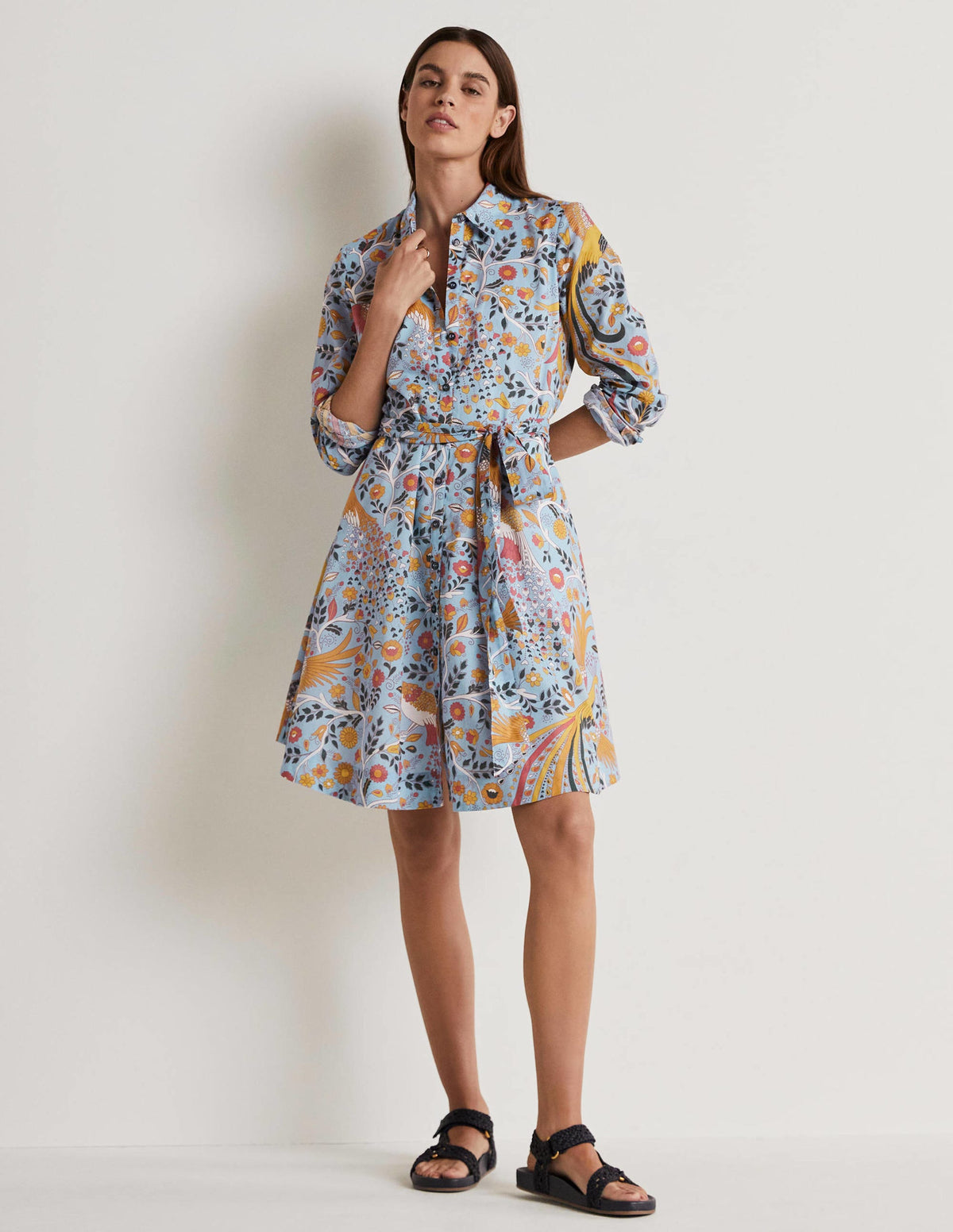 Kitty Shirt Dress-Dusty Blue, Enchanting Peacock - Image 1