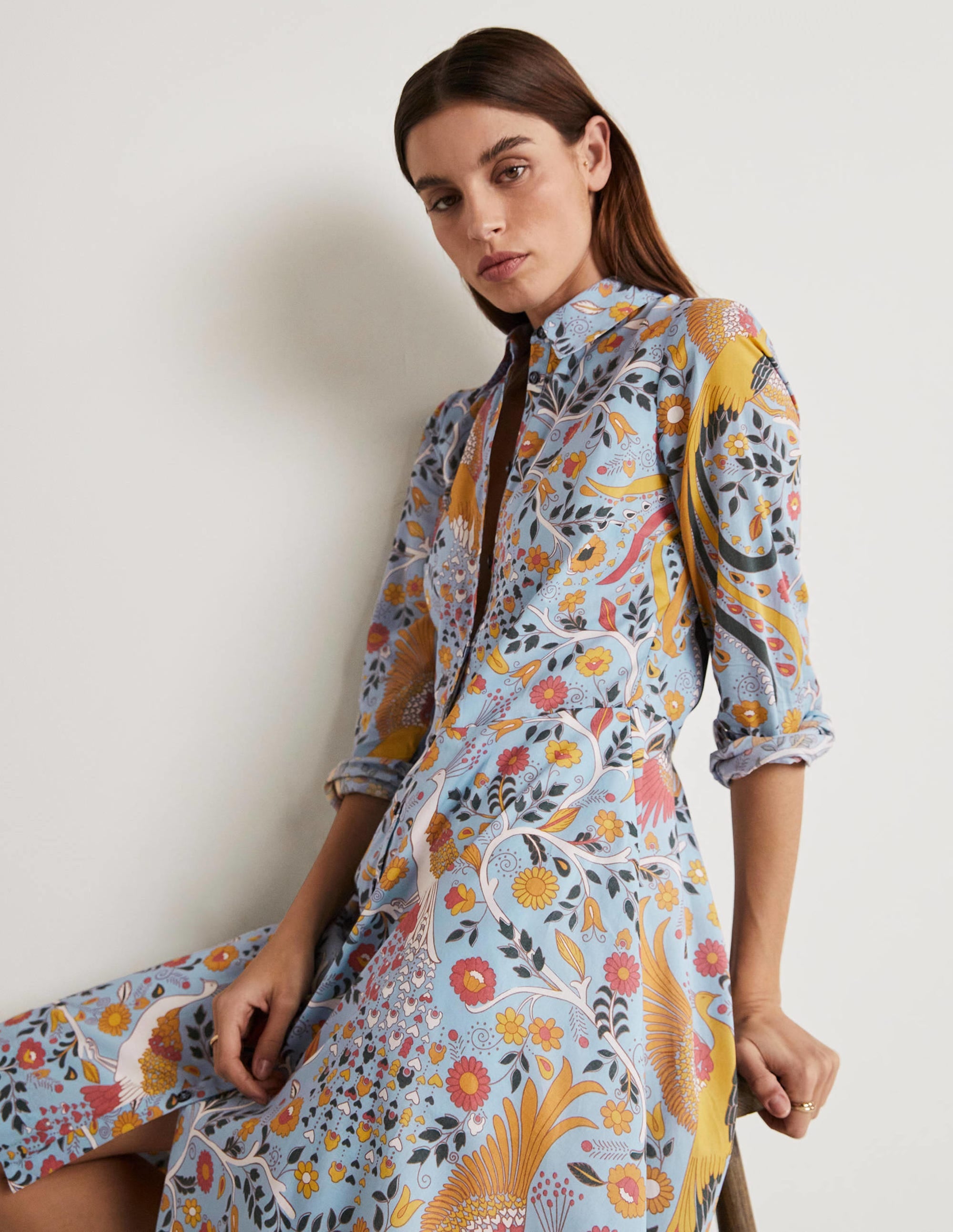 Kitty Shirt Dress-Dusty Blue, Enchanting Peacock - Image 4