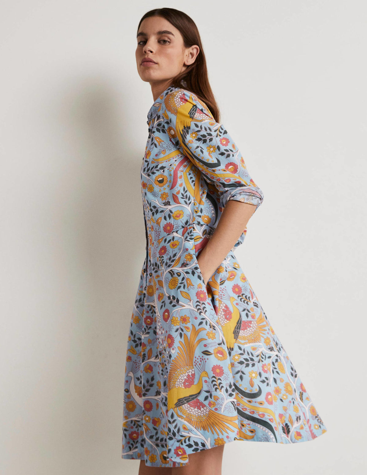 Kitty Shirt Dress-Dusty Blue, Enchanting Peacock - Image 5