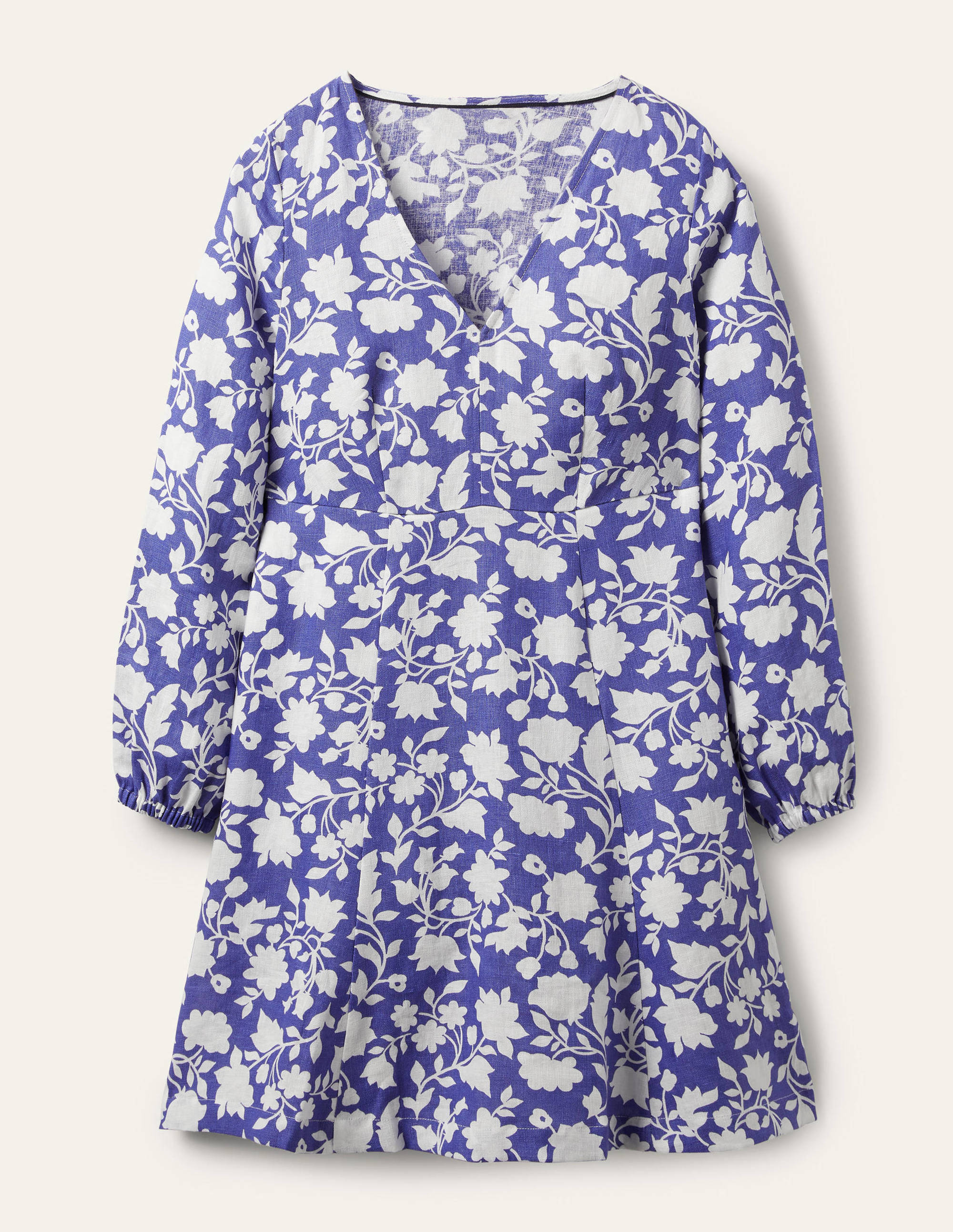 V-Neck Flippy Mini Dress-Bluebell, Botanic Silhouette - Image 5