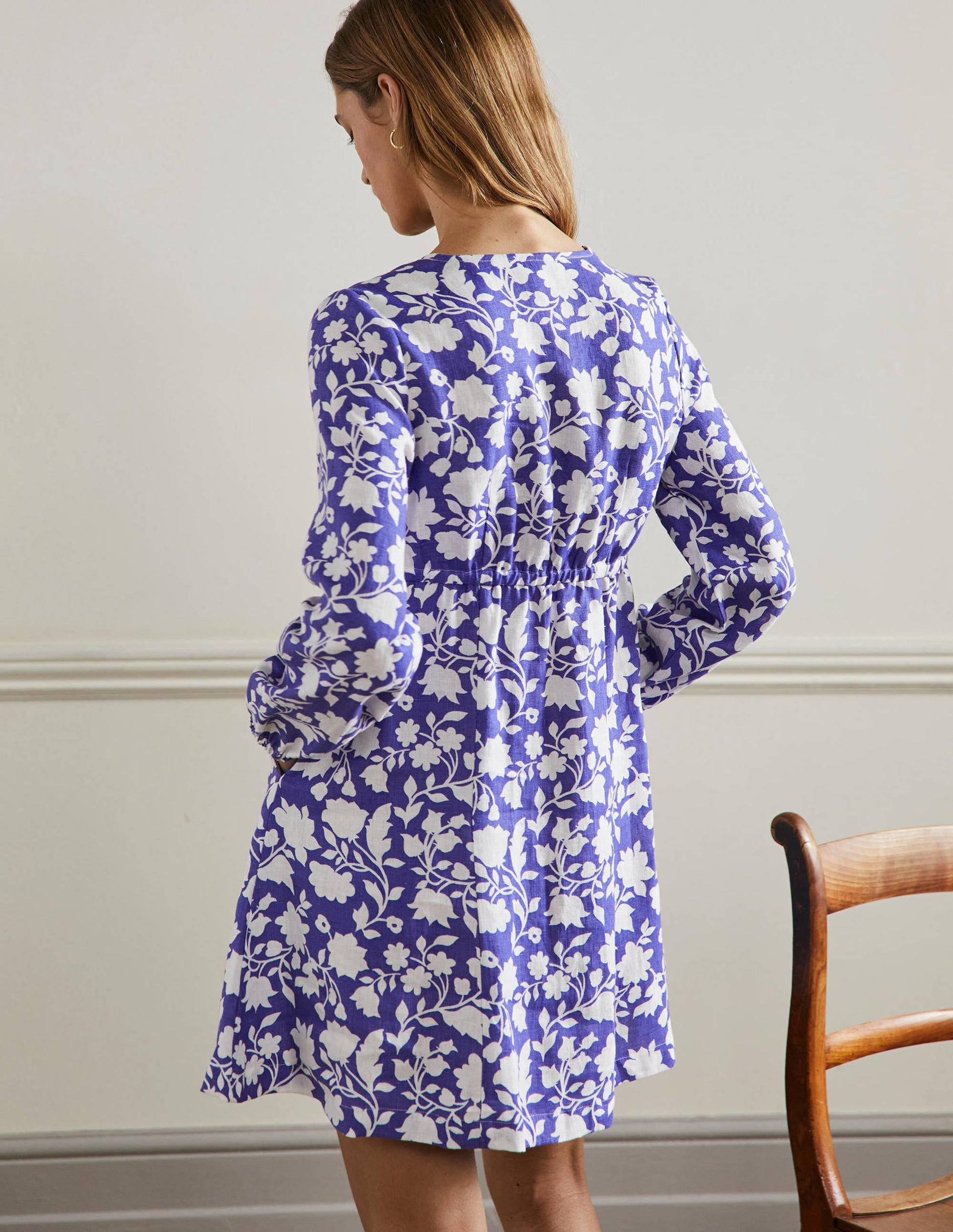 V-Neck Flippy Mini Dress-Bluebell, Botanic Silhouette-3