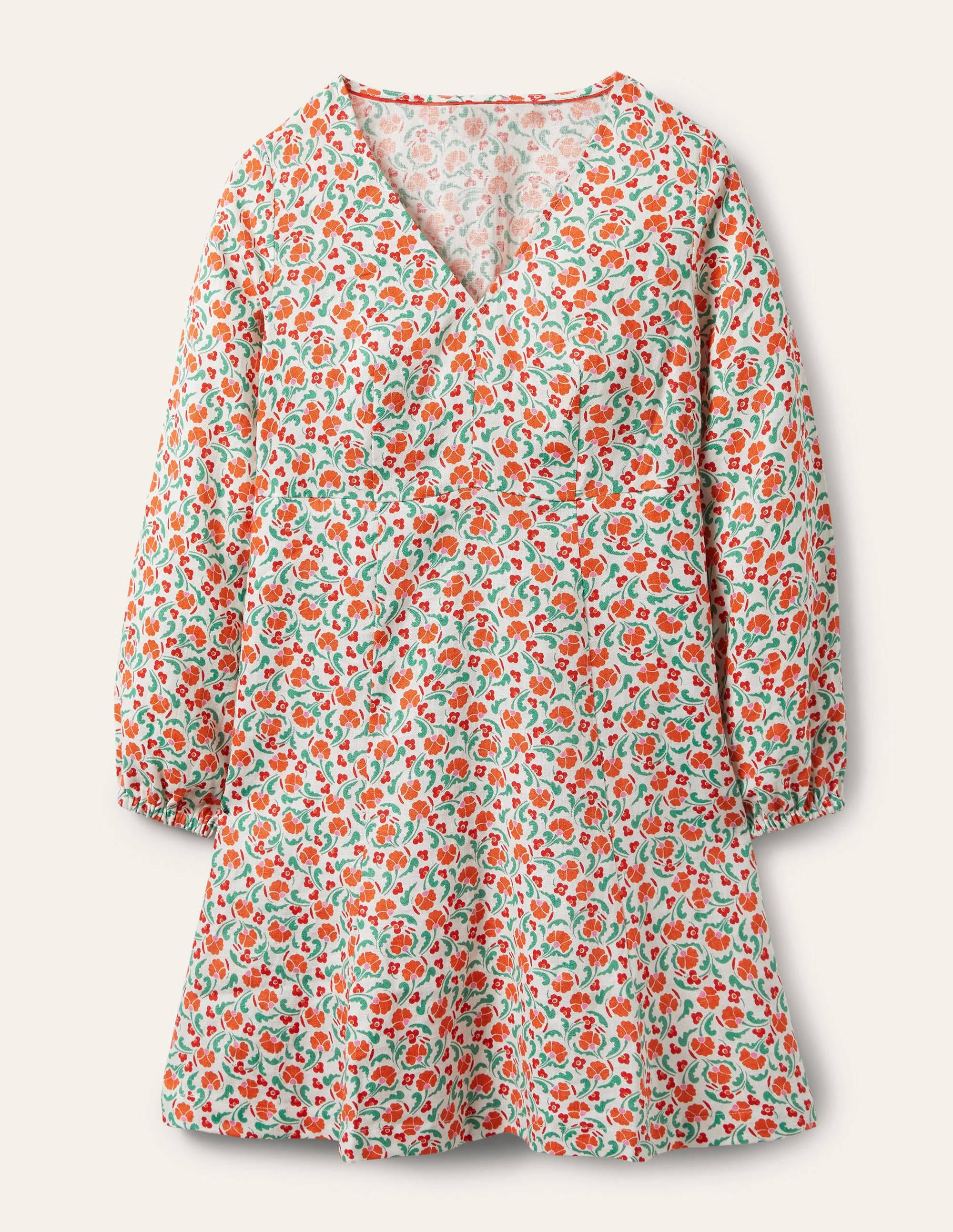 V-Neck Flippy Mini Dress-Bright Papaya, Delicate Bud - Image 9