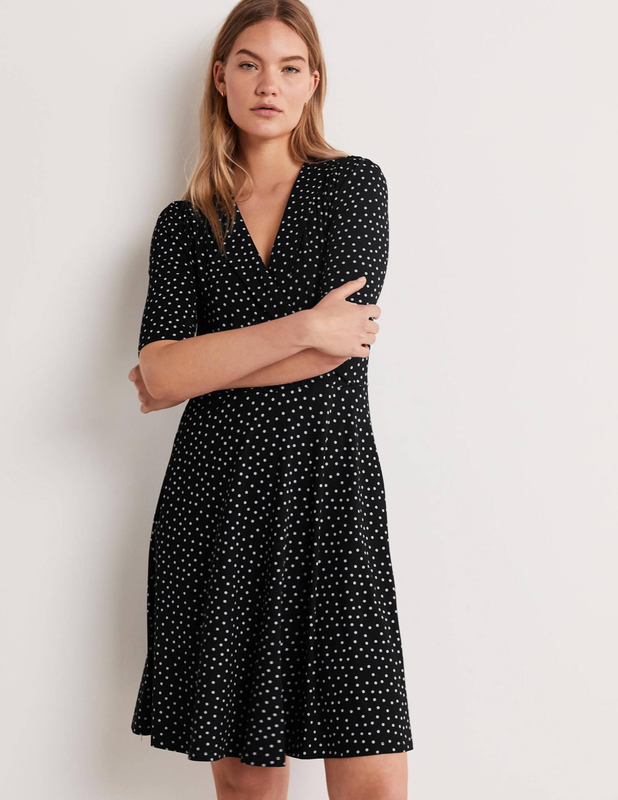 Fixed Wrap Jersey Dress-Black Scattered Spot - Image 3