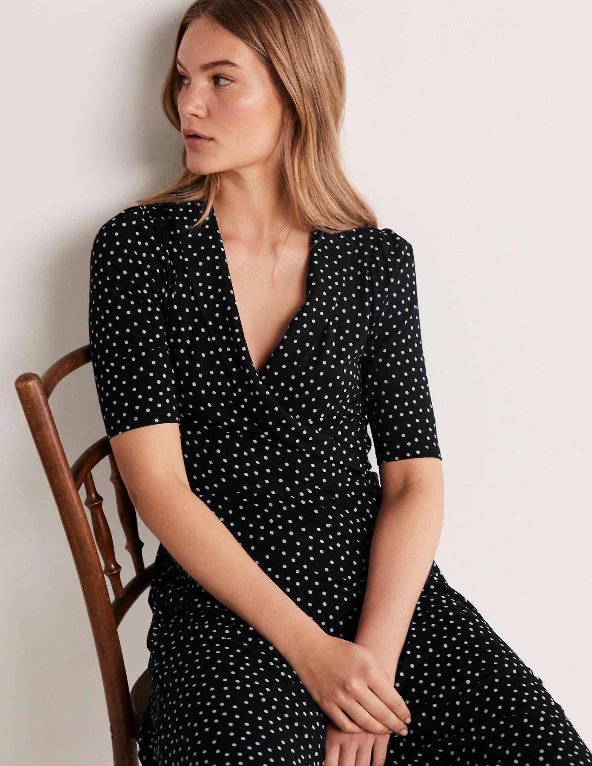 Fixed Wrap Jersey Dress-Black Scattered Spot - Image 4