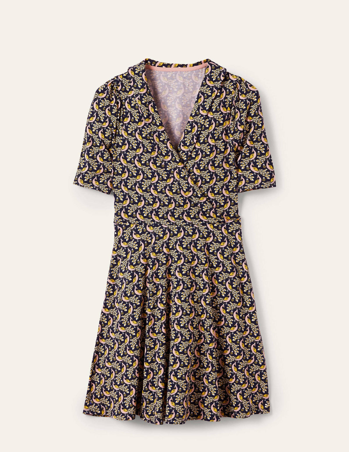 Fixed Wrap Jersey Dress-French Navy, Paradise Peacock - Image 6